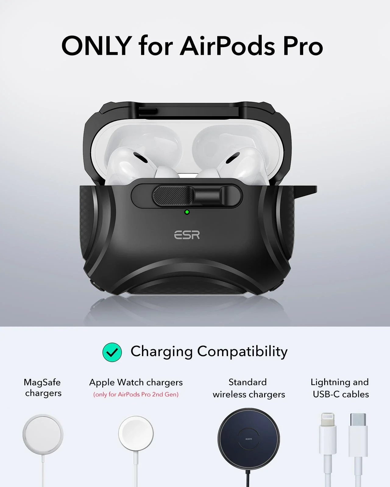 AirPods Pro (2023/2022/2019) Cyber FlickLock Case (HaloLock) - Midnight Black - Image 9
