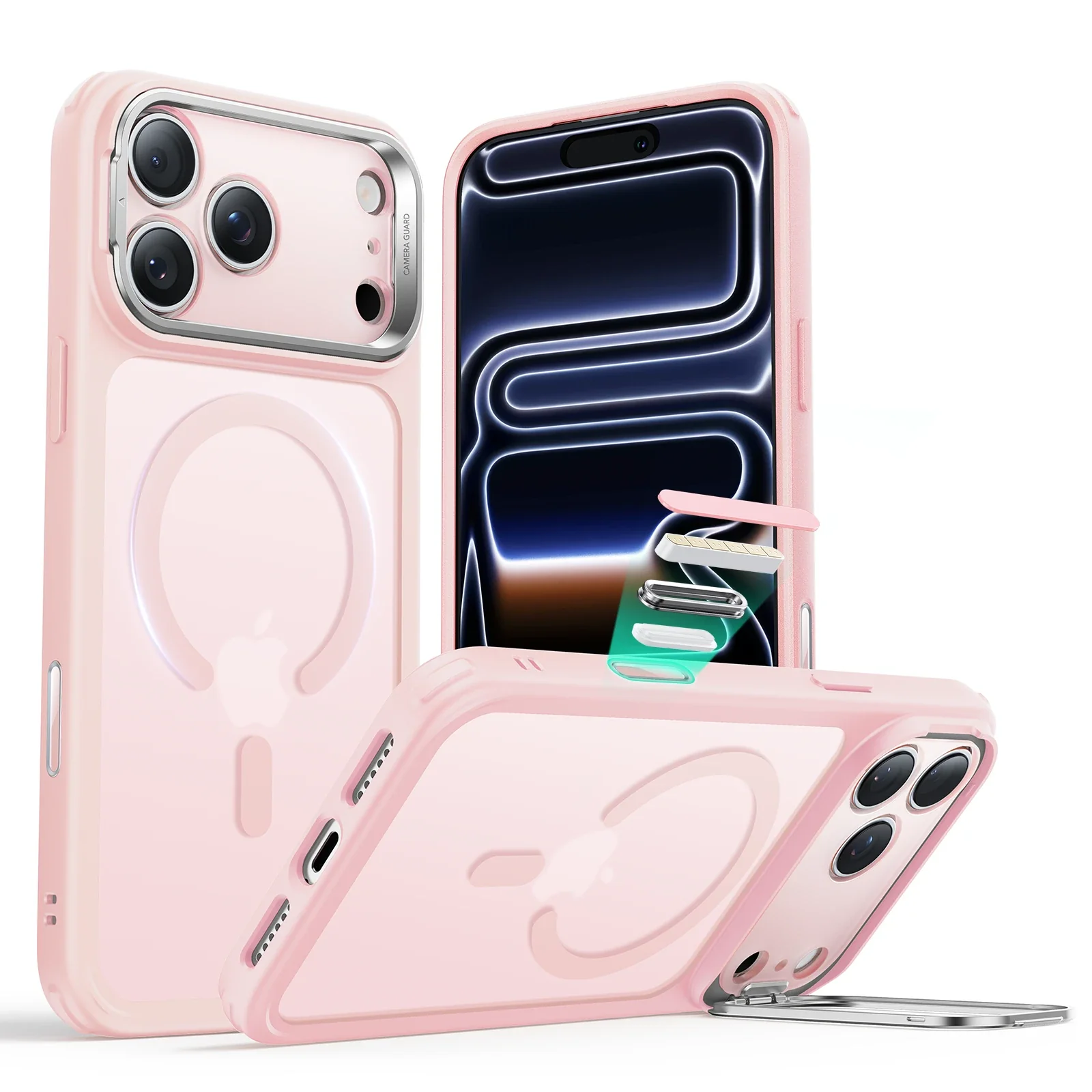 iPhone 17 Pro Max Classic Hybrid Magnetic Case (Camera Control, Stash Stand) - Frosted Bubblegum Pink