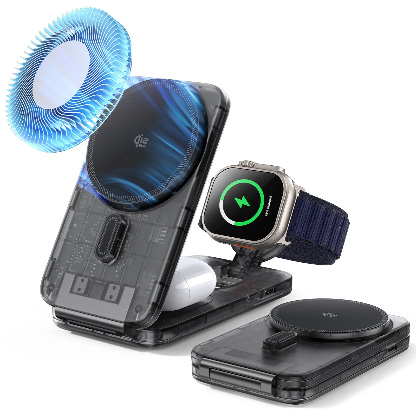 CryoBoost Foldable 3-in-1 Magnetic Charging Station  (25W) – US Plug-Frosted Graphite