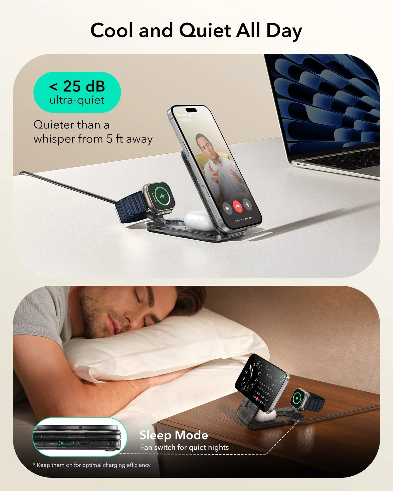 CryoBoost Foldable 3-in-1 Magnetic Charging Station  (25W) – US Plug-Frosted Graphite - Image 8