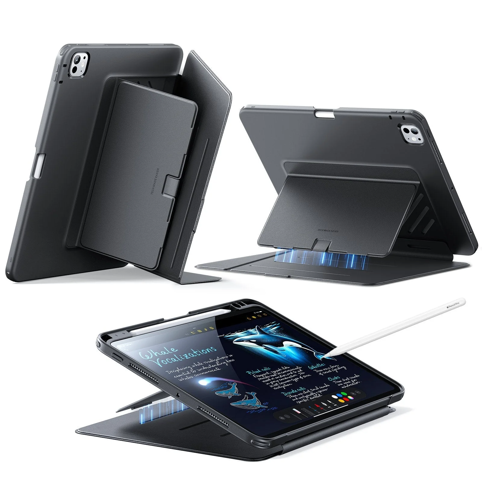 iPad Pro 11" (2024) Flip Magnetic Case with Pencil Holder - Black