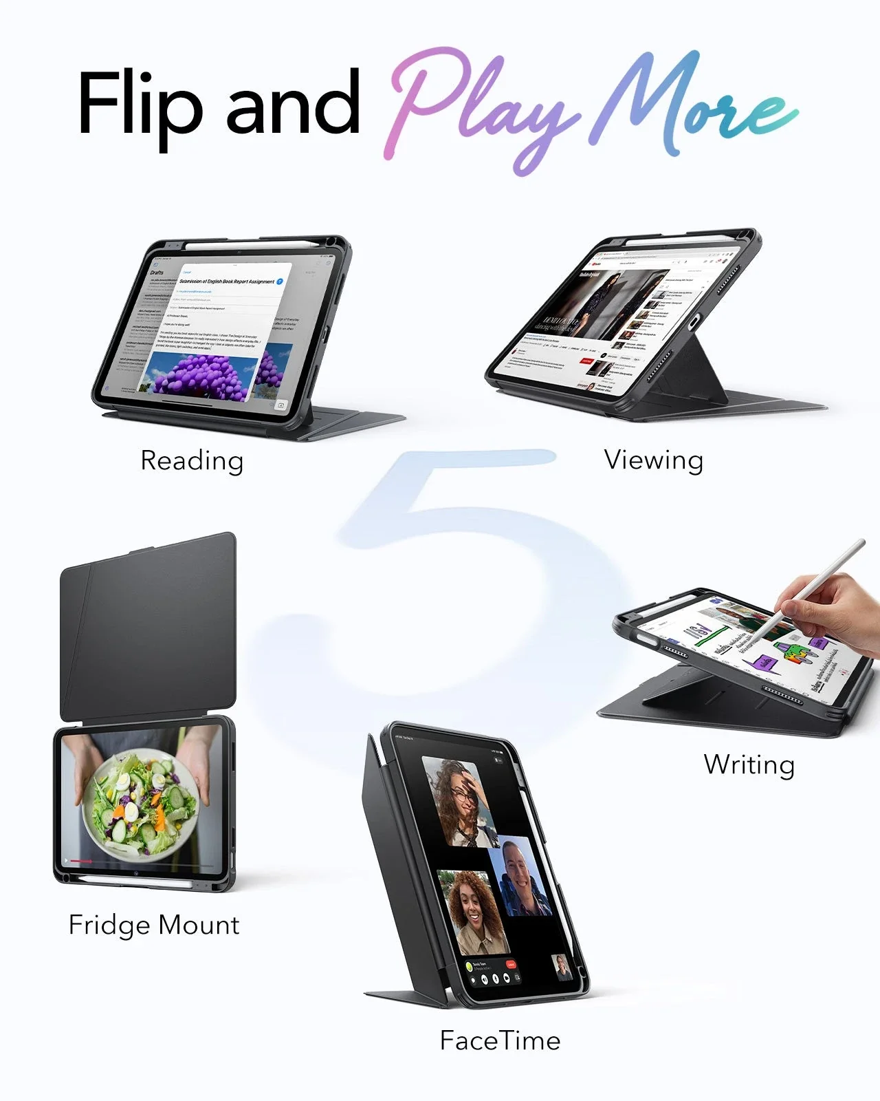 iPad 11" (A16) 2025 Bundle Flip Magnetic Case with Pencil Holder & Armorite® Paper-Feel Protection - Black - Image 3