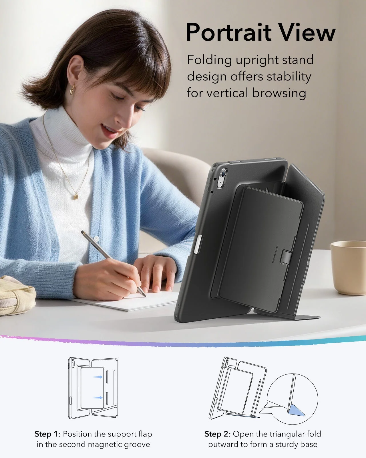 iPad 11" (A16) 2025 Bundle Flip Magnetic Case with Pencil Holder & Armorite® Paper-Feel Protection - Black - Image 6