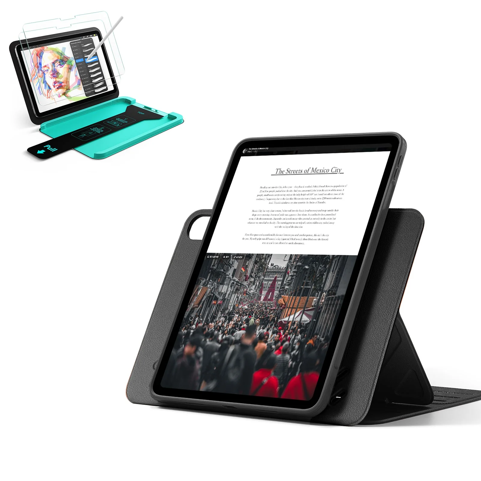 iPad Air 11" (M3) 2025 Bundle Shift Magnetic Case & ArmoriteĀ® Paper-Feel Protection - Black