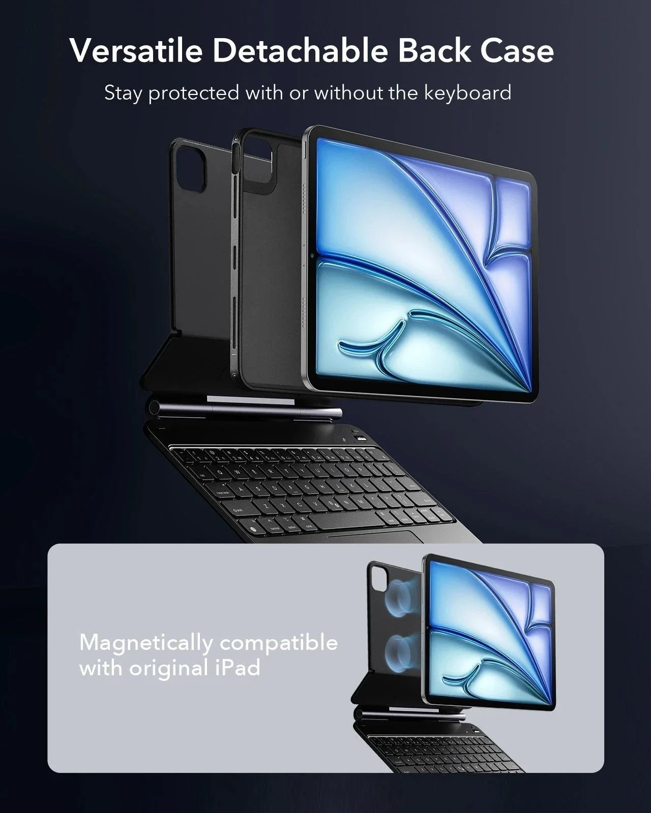 iPad Air 11" (M4) 2026 Bundle Rebound Magnetic Keyboard Case 360, Armorite & Paper-Feel Screen Protectors-US-Layout-Black - Image 7