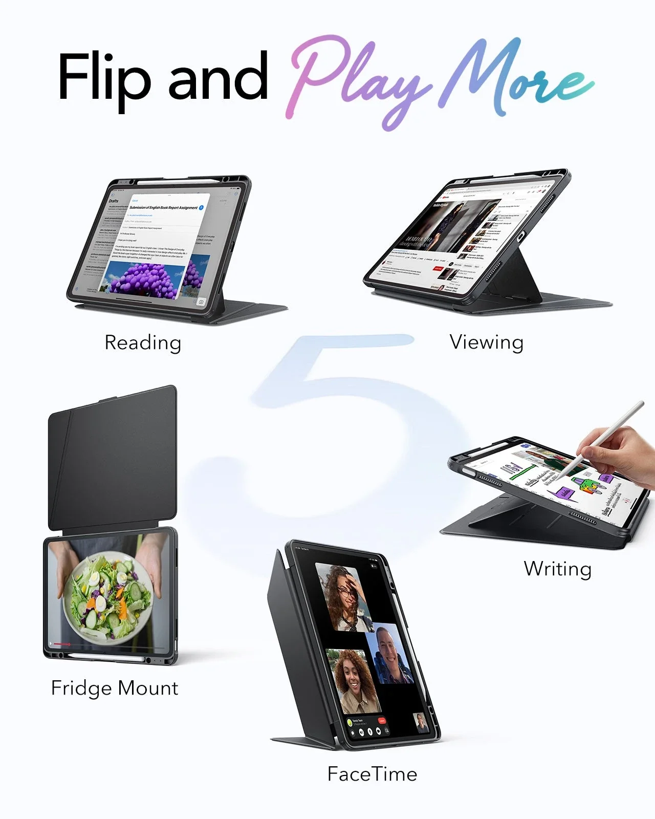 iPad Air 13" (M3) 2025 Bundle Flip Magnetic Case with Pencil Holder, Paper-Feel Magnetic & Armorite® Protection - Black - Image 3