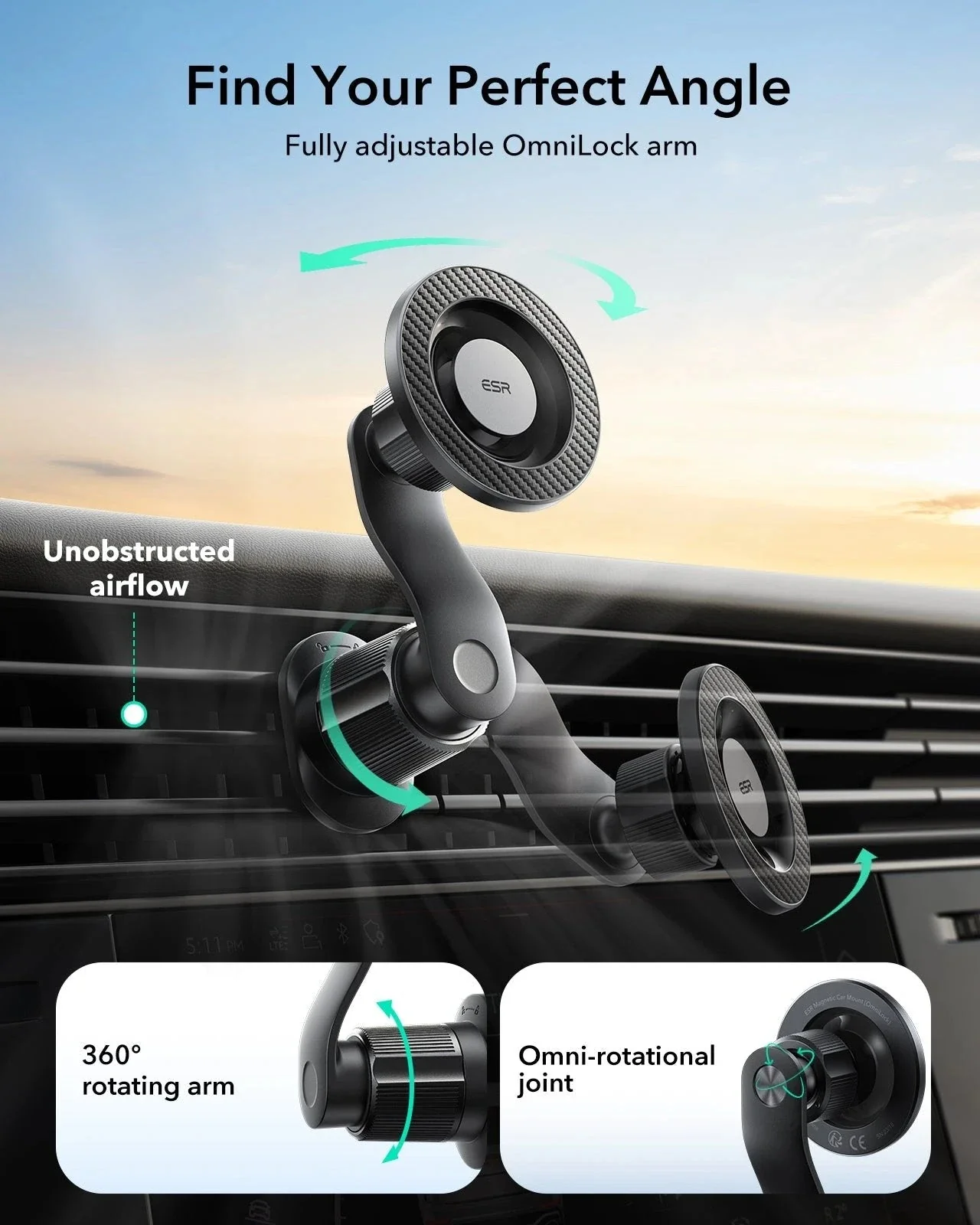 OmniLock Magnetic Car Mount (Air Vent) - Black - Image 8