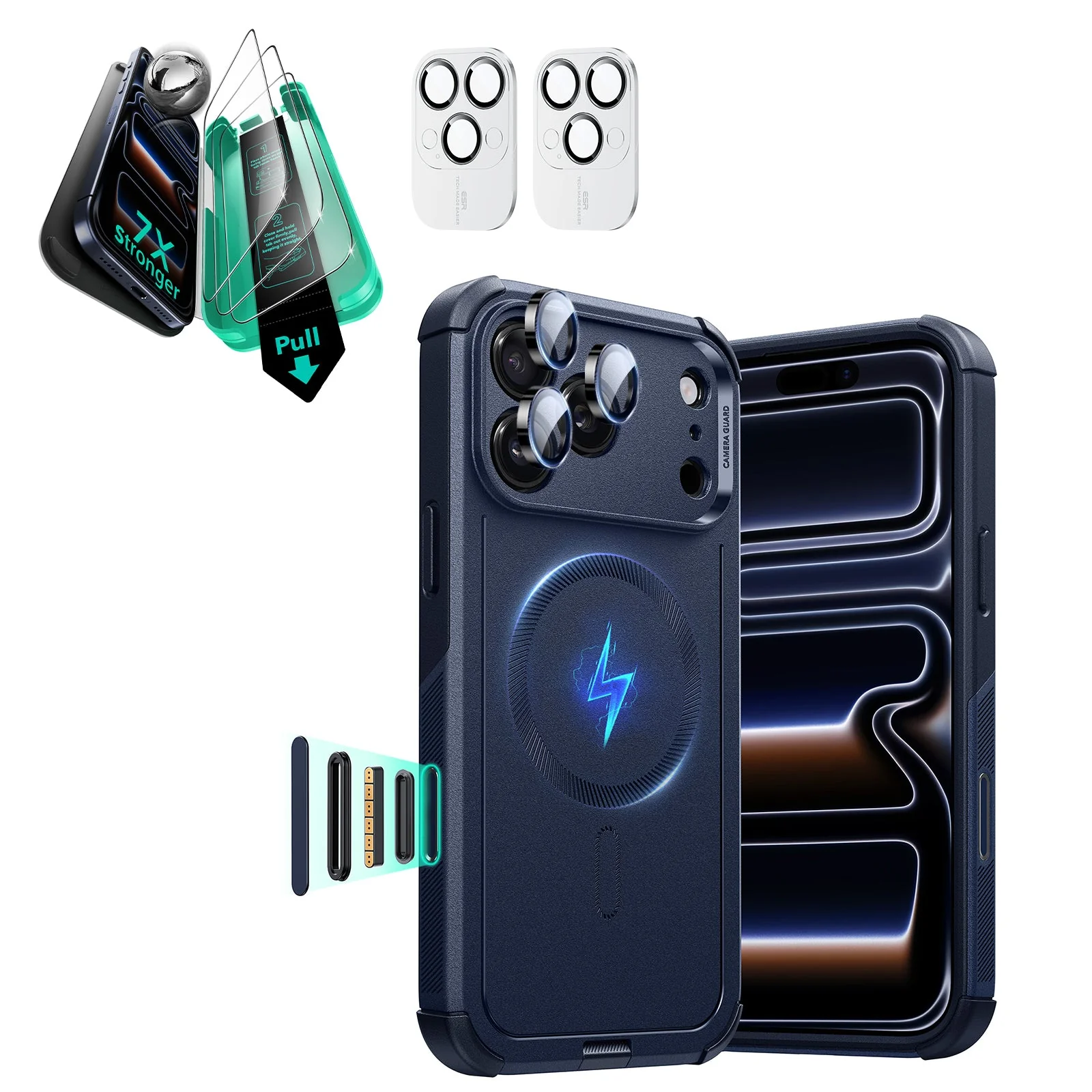 iPhone 17 Pro Max Bundle Cyber Tough Magnetic Case (Camera Control) and Armorite Screen Protector - Navy Blue