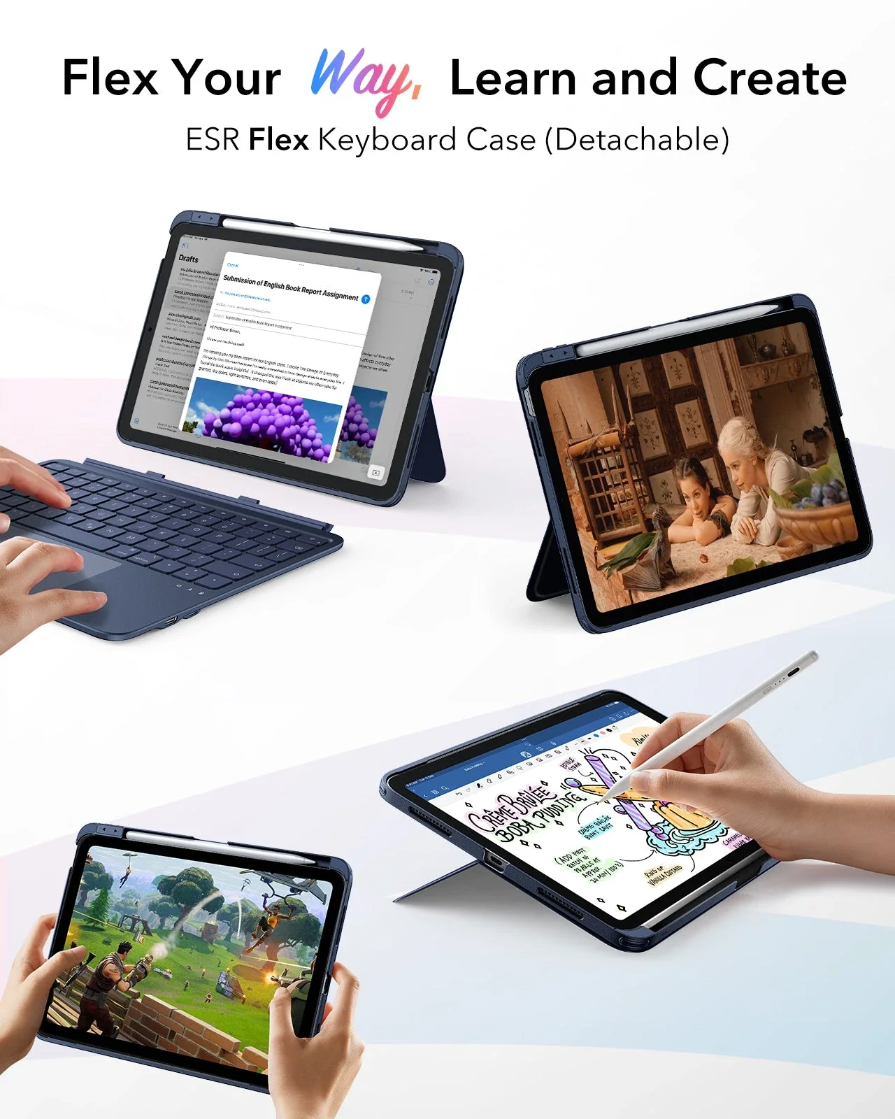 iPad 11" (A16) 2025 Flex Keyboard Case (Detachable) - US Layout-Blue - Image 3