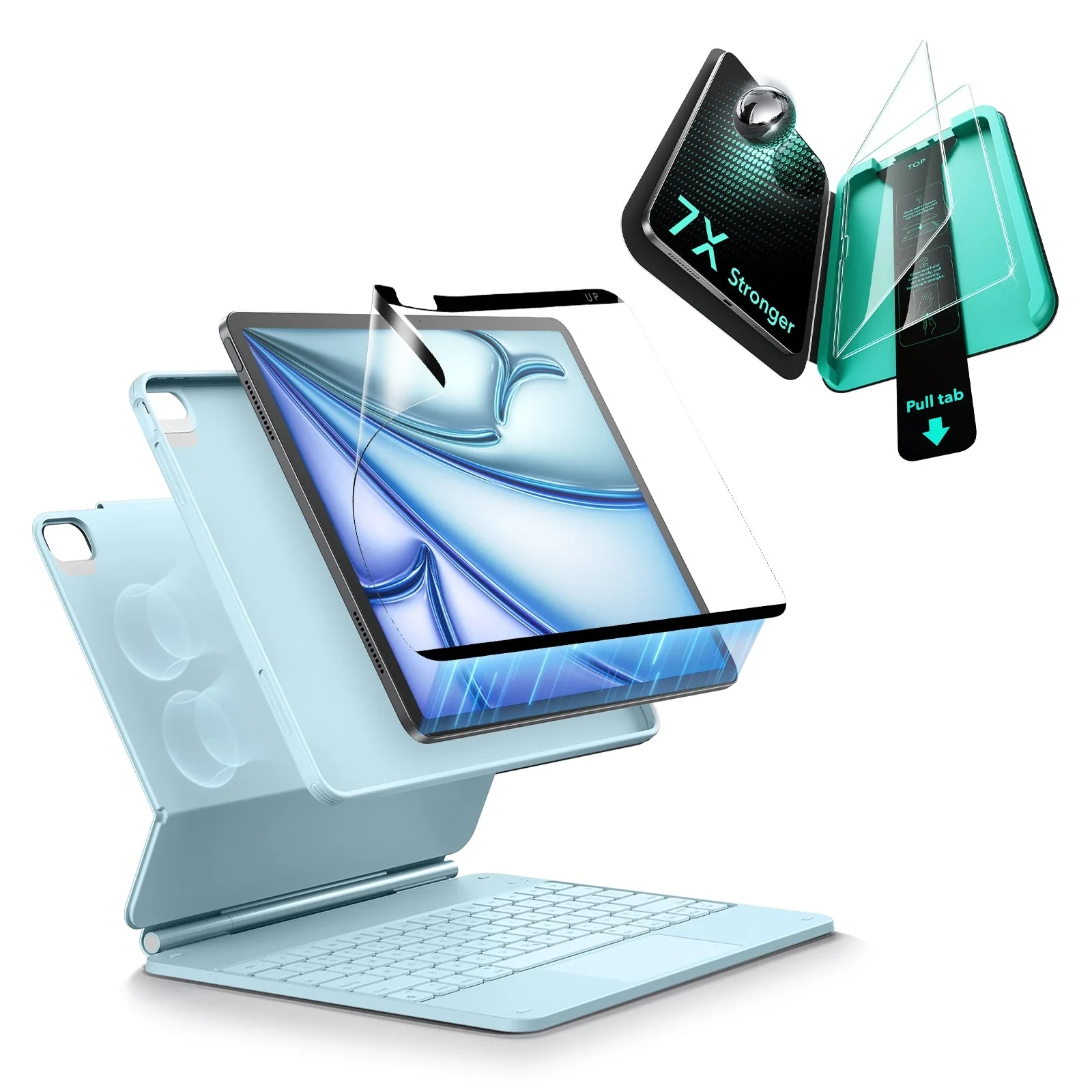 iPad Air 11" (M4) 2026 Bundle Rebound Magnetic Keyboard Case 360, Armorite & Paper-Feel Screen Protectors-US-Layout-Blue