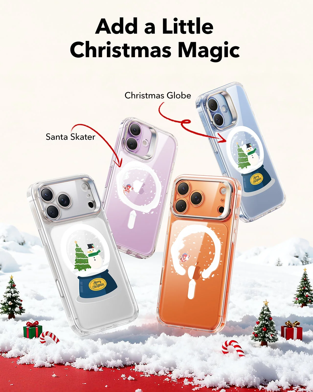iPhone 17 Pro Max Classic Hybrid Magnetic Case (Camera Control, Stash Stand) - Christmas Globe - Image 3