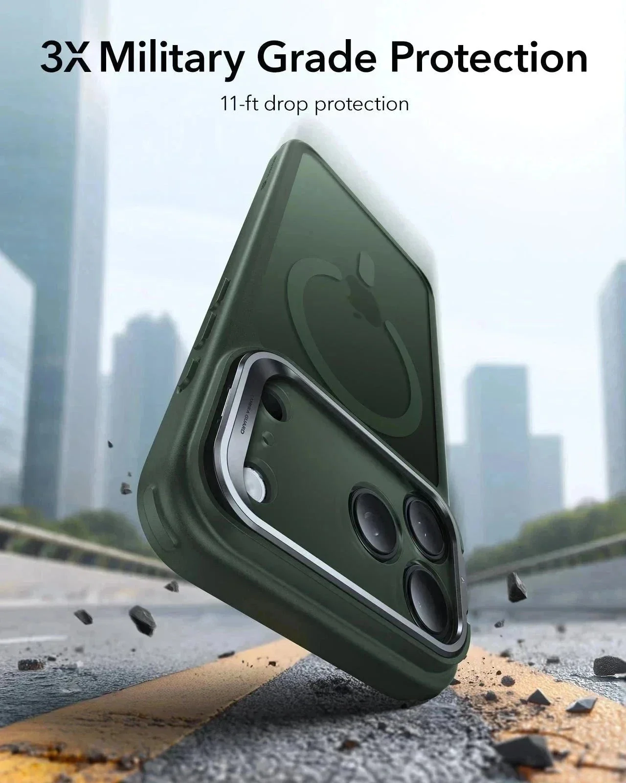 iPhone 17 Pro Bundle Classic Hybrid Magnetic Case (Camera Control, Stash Stand) and Armorite Privacy Screen Protector - Frosted Green - Image 3