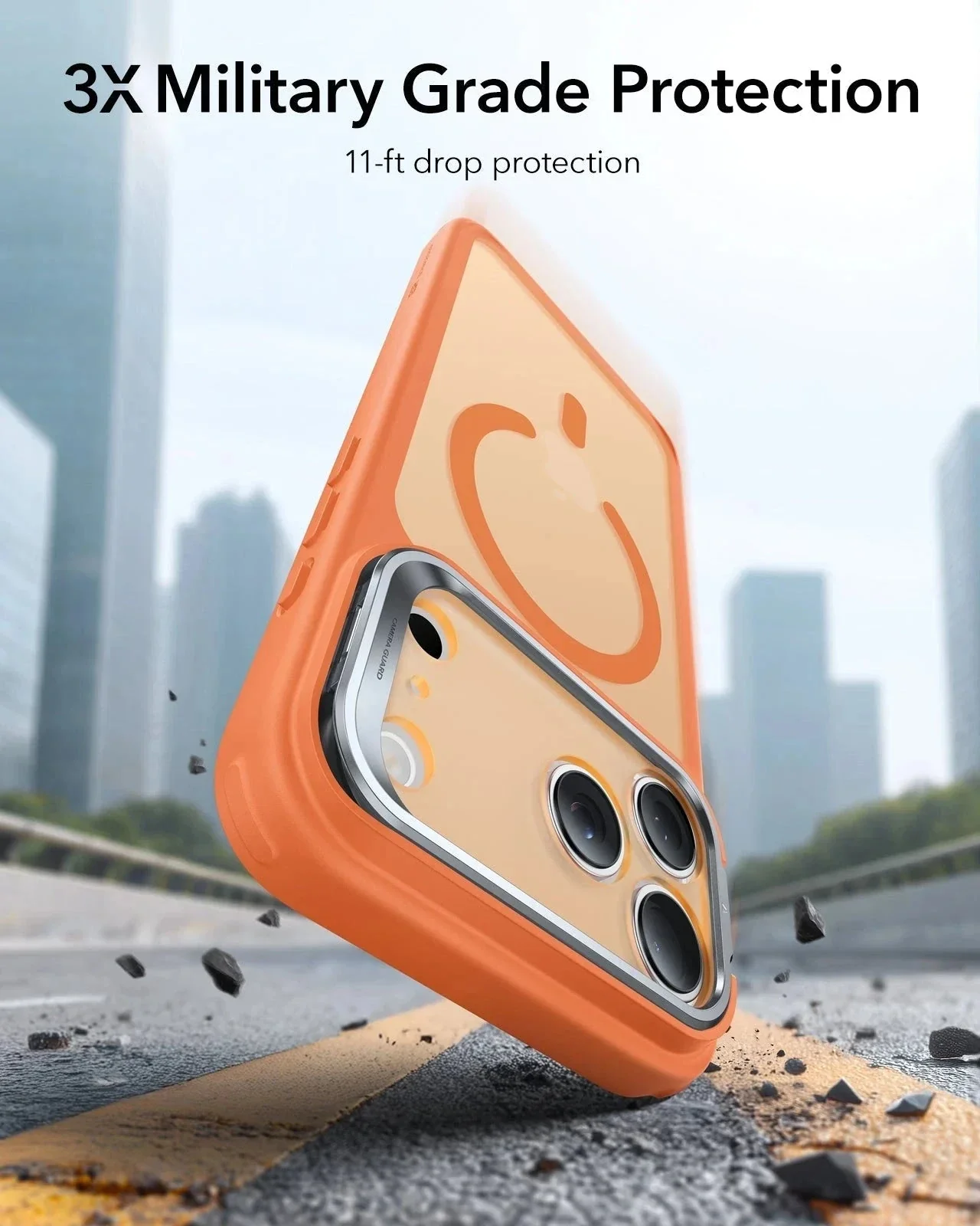 iPhone 17 Pro Max Bundle Classic Hybrid Magnetic Case (Camera Control, Stash Stand) and Armorite Privacy Screen Protector - Frosted Orange - Image 3