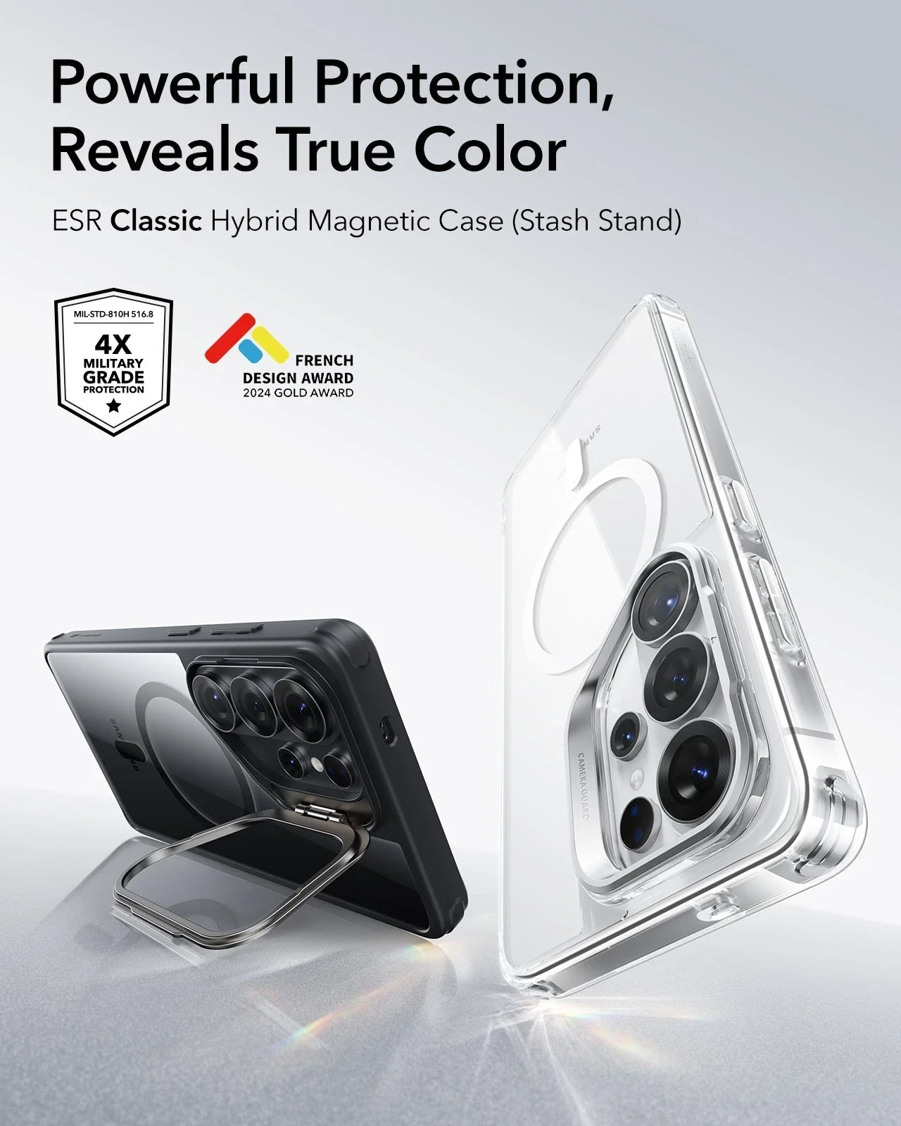Galaxy S26 Ultra Classic Hybrid Magnetic Case (Stash Stand) - Clear Black - Image 2