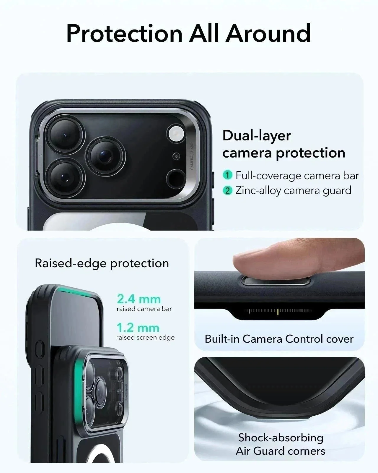iPhone 17 Pro Max Classic Hybrid Magnetic Case (Camera Control, Stash Stand) - Clear Black - Image 4