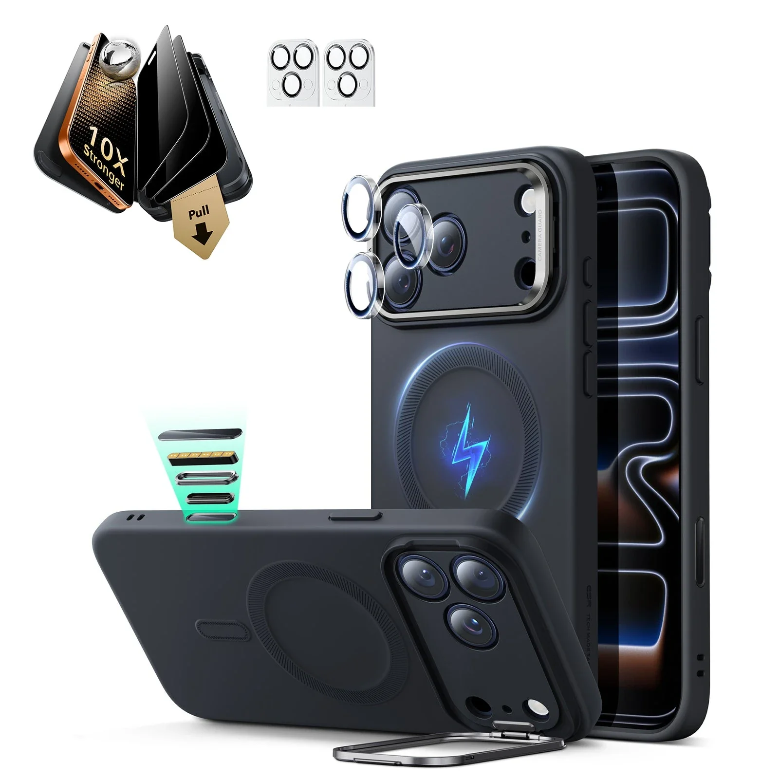 iPhone 17 Pro Max Bundle Cloud Soft Magnetic Case (Stash Stand) and Armorite Pro Privacy Screen Protector - Black
