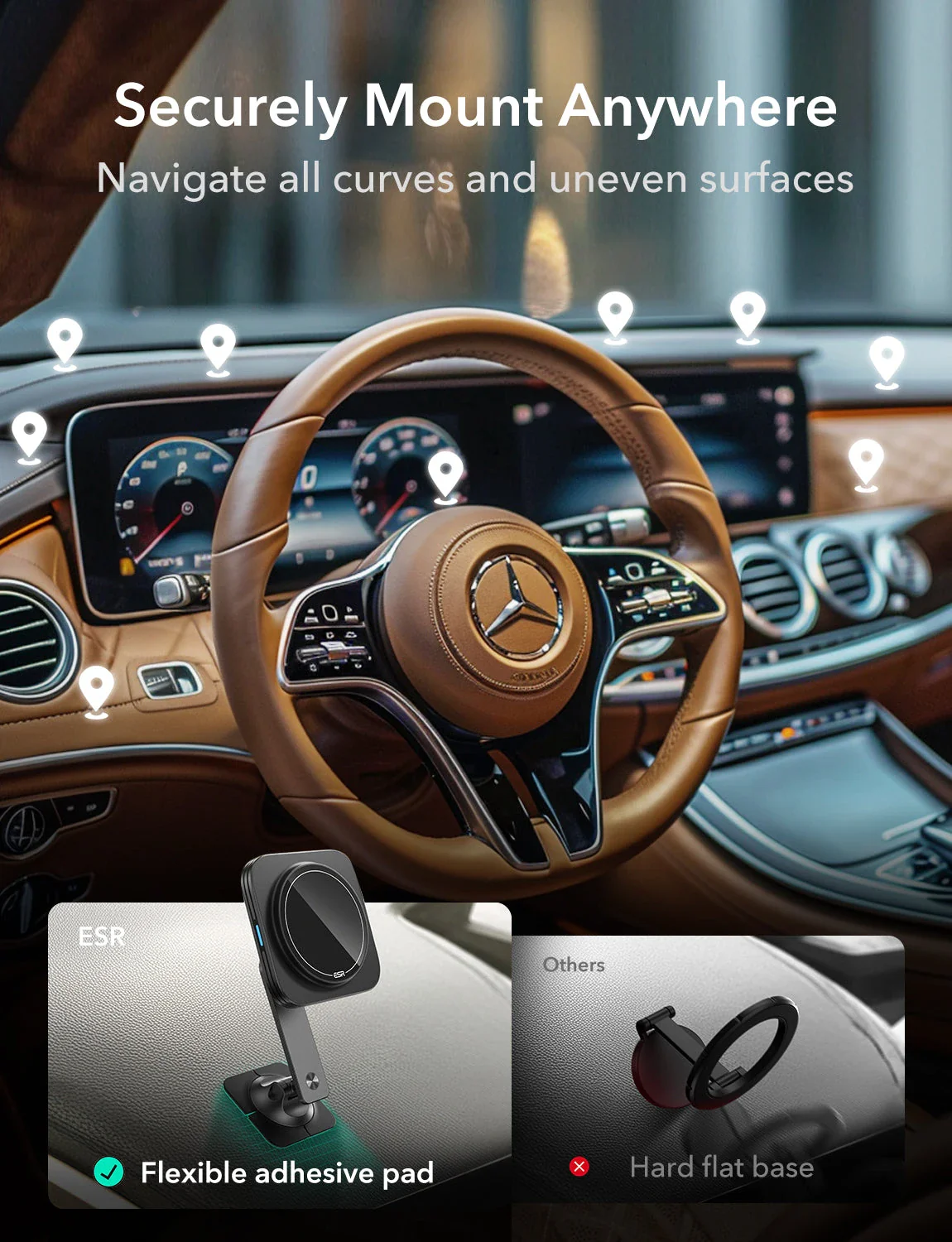 15W Dashboard Wireless Charger (HaloLock) - Black - Image 7