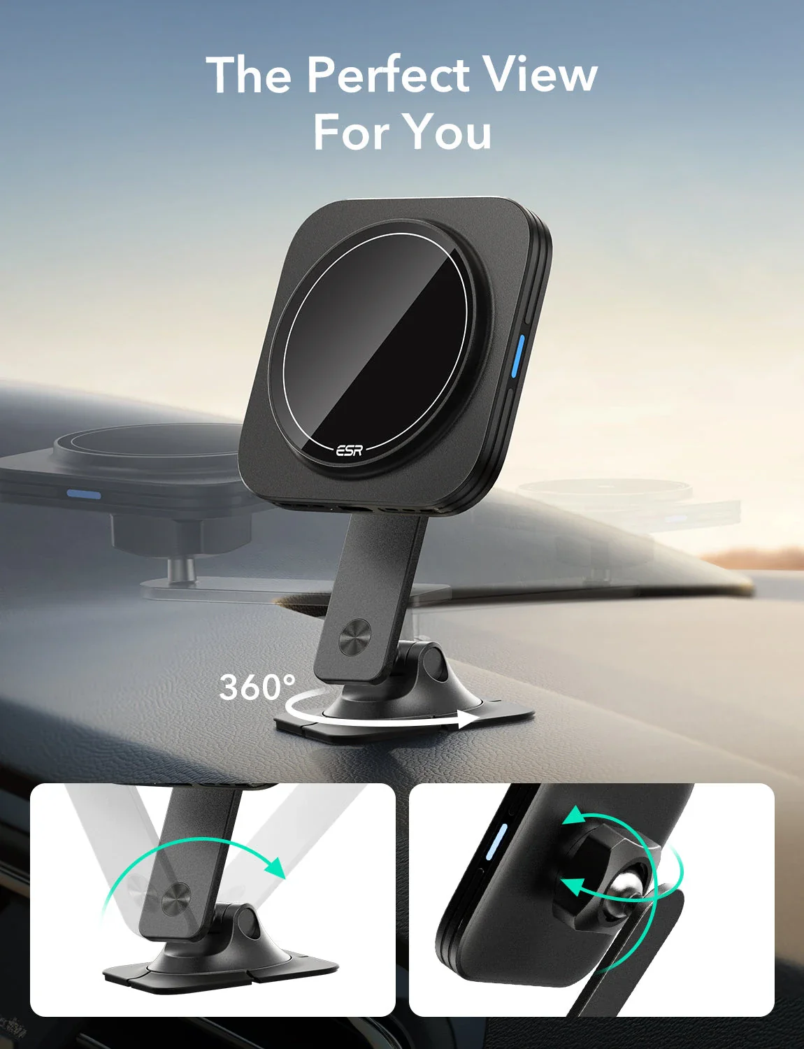 15W Dashboard Wireless Charger (HaloLock) - Black - Image 9