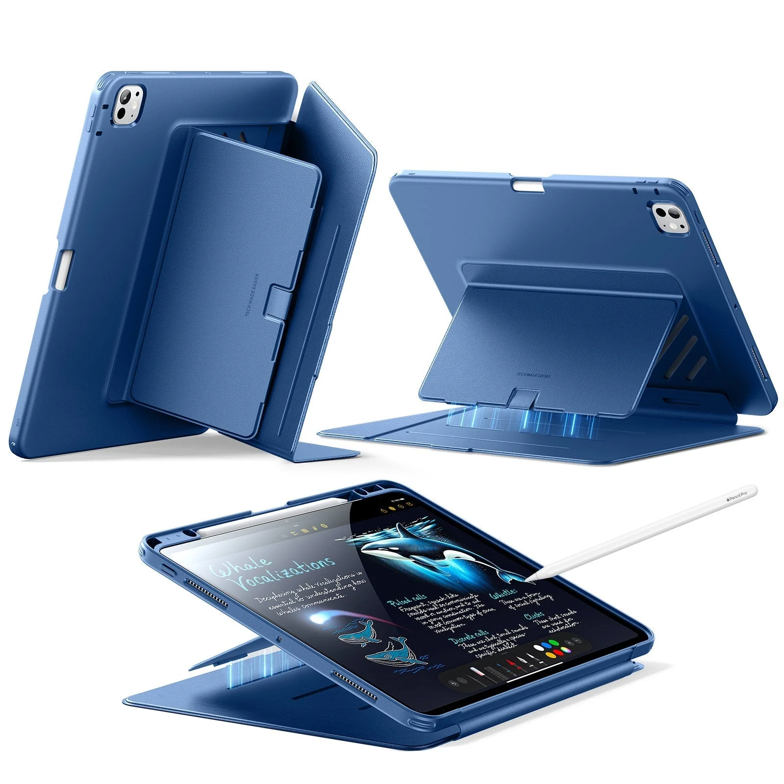 iPad Pro 13" (2024) Flip Magnetic Case with Pencil Holder - Navy Blue