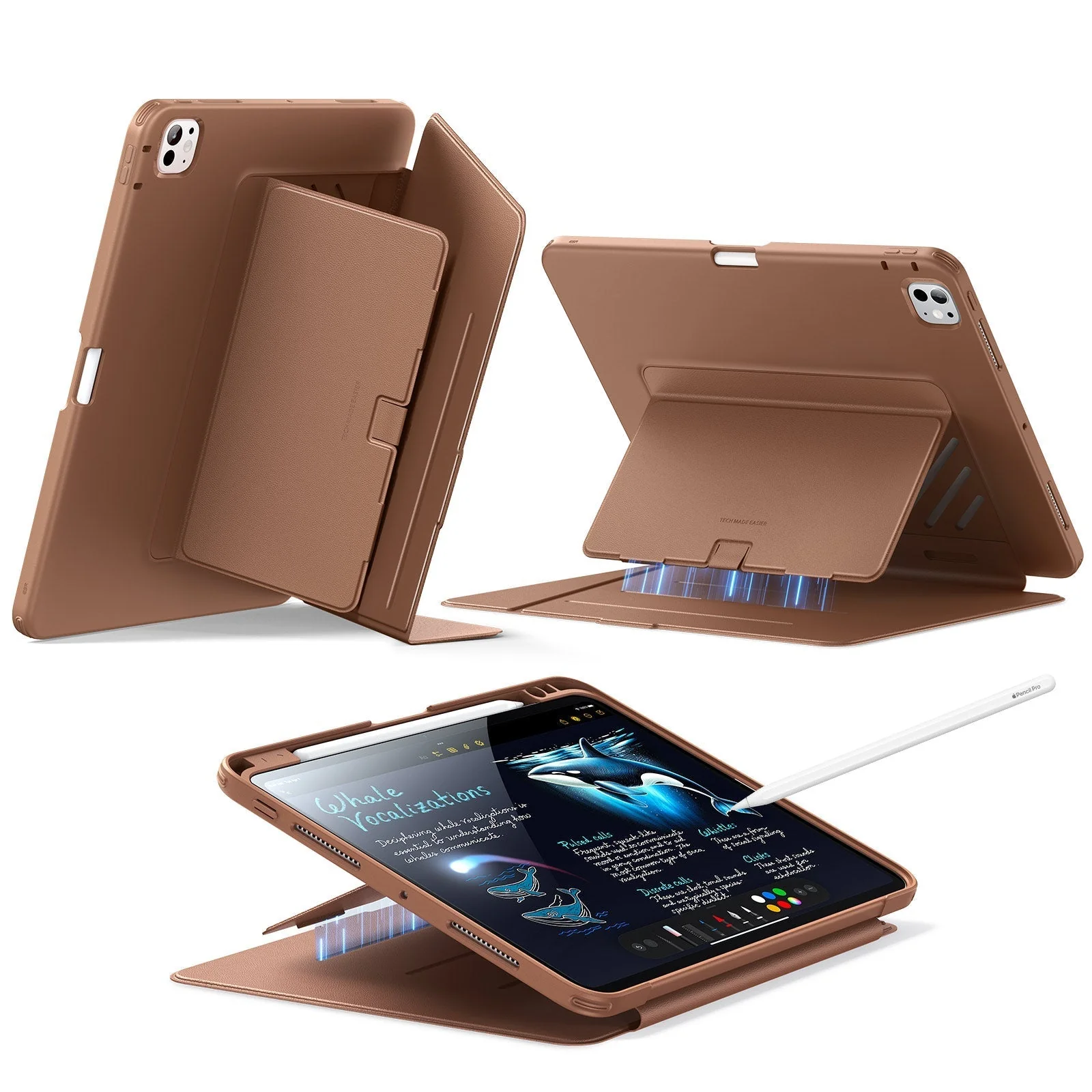 iPad Pro 11" (2024) Flip Magnetic Case with Pencil Holder - Brown