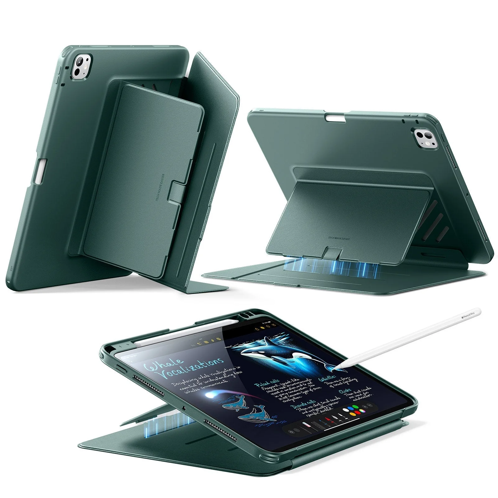 iPad Pro 11" (2024) Flip Magnetic Case with Pencil Holder - Green