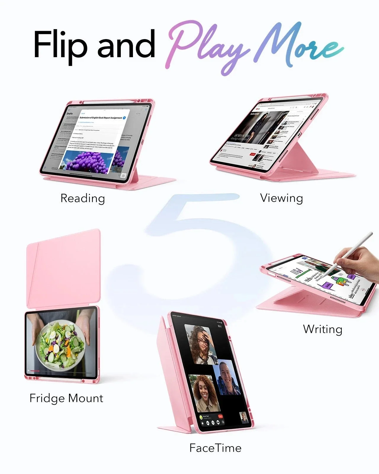 iPad Air 13" (M4) 2026 Flip Magnetic Case with Pencil Holder - Pink - Image 3