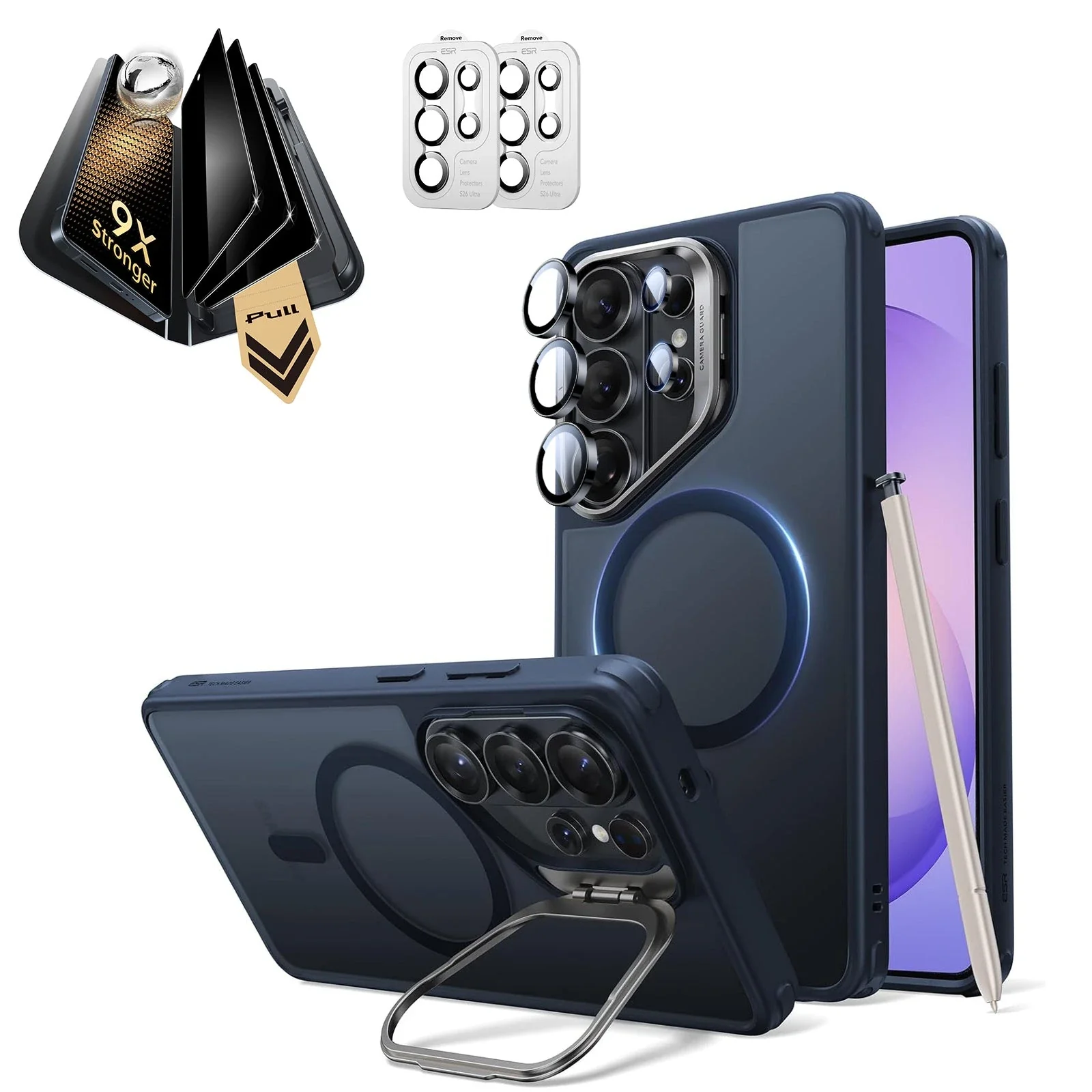 Galaxy S26 Ultra Bundle Classic Hybrid Magnetic Case (Stash Stand) and Armorite® Pro Privacy Screen Protector - Frosted Blue