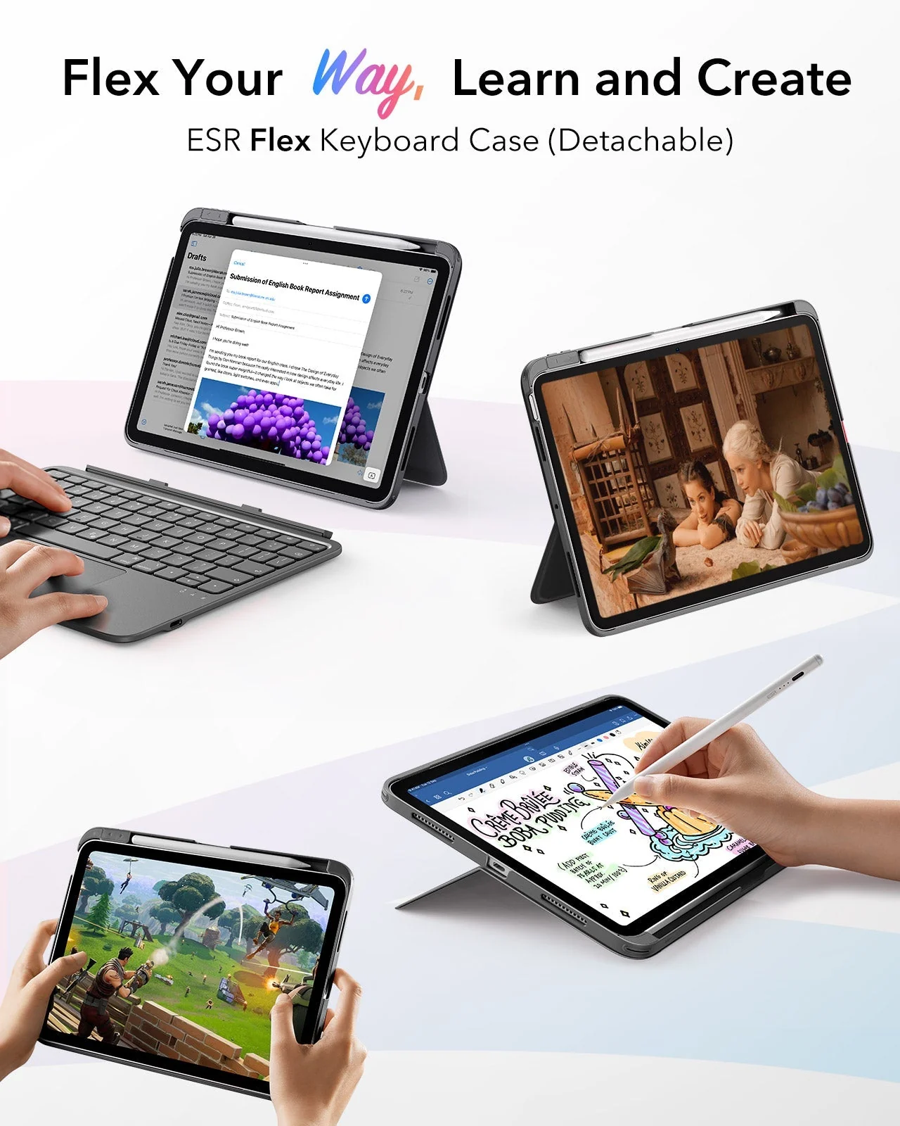 iPad Air 11" (M4) 2026 Flex Keyboard Case (Detachable)- US Layout-Dark Gray - Image 4
