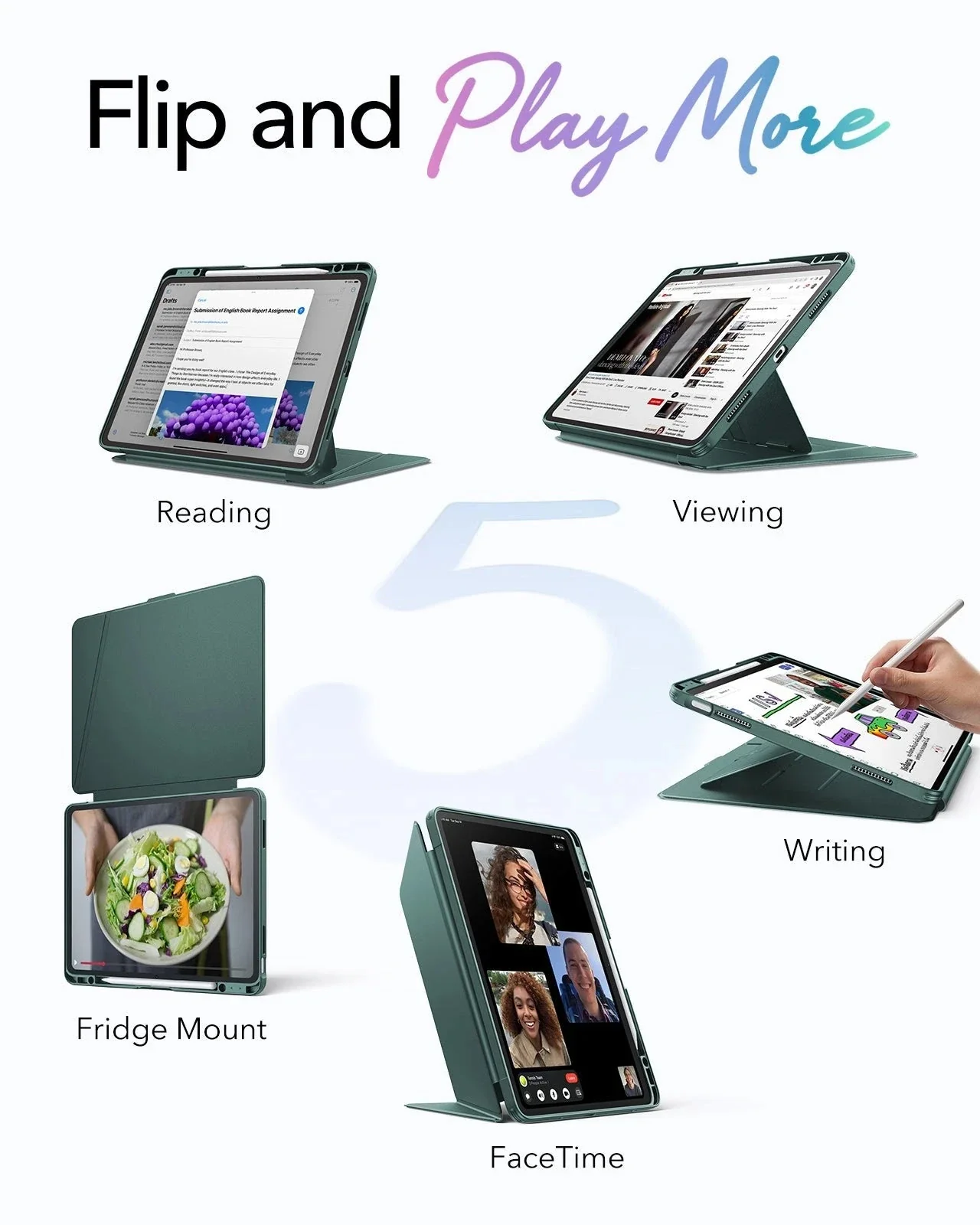 iPad Air 13" (M4) 2026 Flip Magnetic Case with Pencil Holder - Green - Image 3