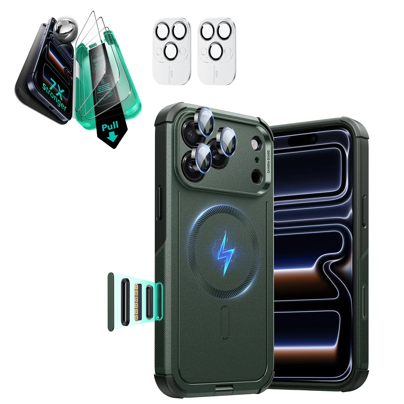iPhone 17 Pro Max Bundle Cyber Tough Magnetic Case (Camera Control) and Armorite Screen Protector - Olive Green