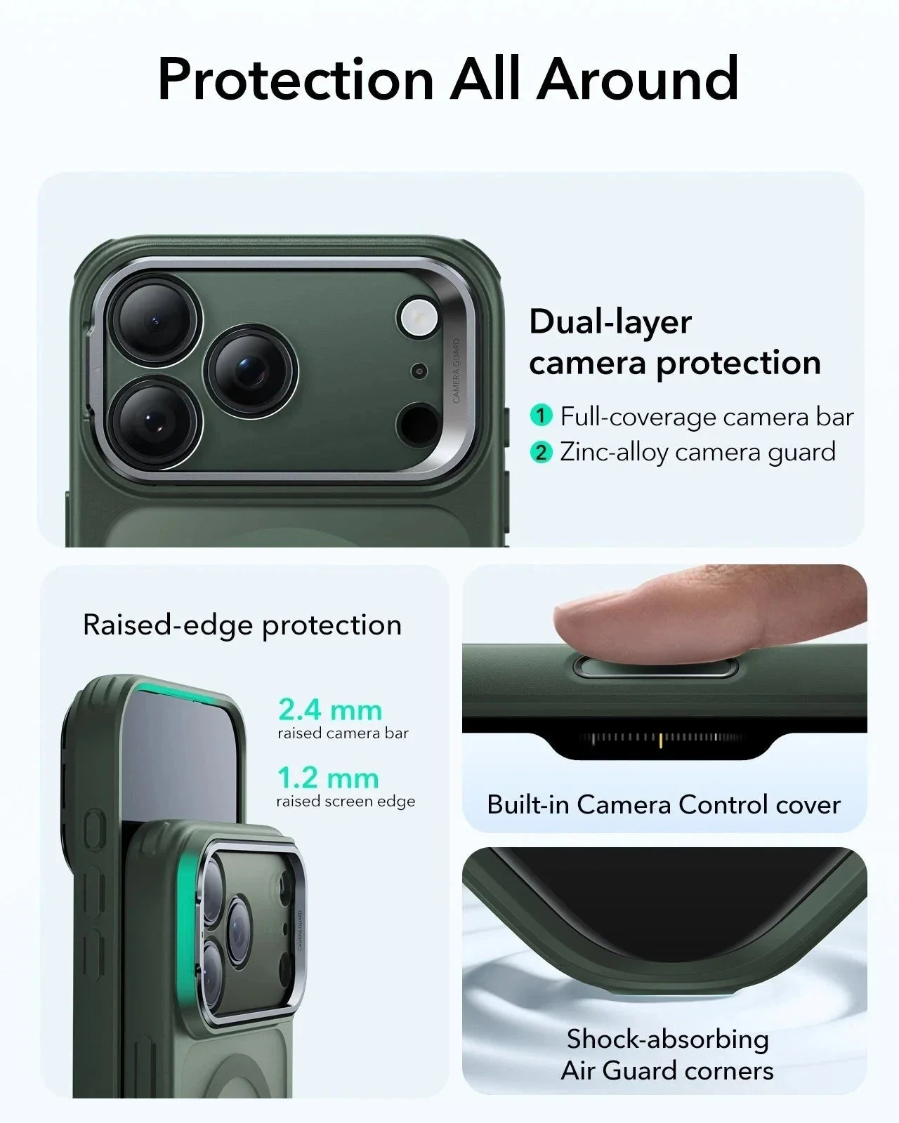 iPhone 17 Pro Classic Hybrid Magnetic Case (Camera Control, Stash Stand) - Frosted Green - Image 4