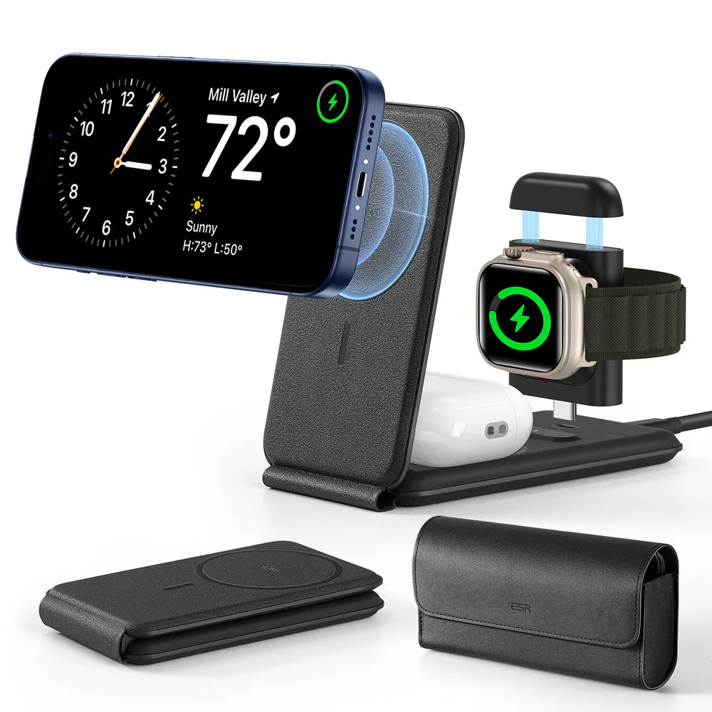 HaloLock™ 3-in-1 Travel Wireless Charging Set - Black - US Plug - Image 3