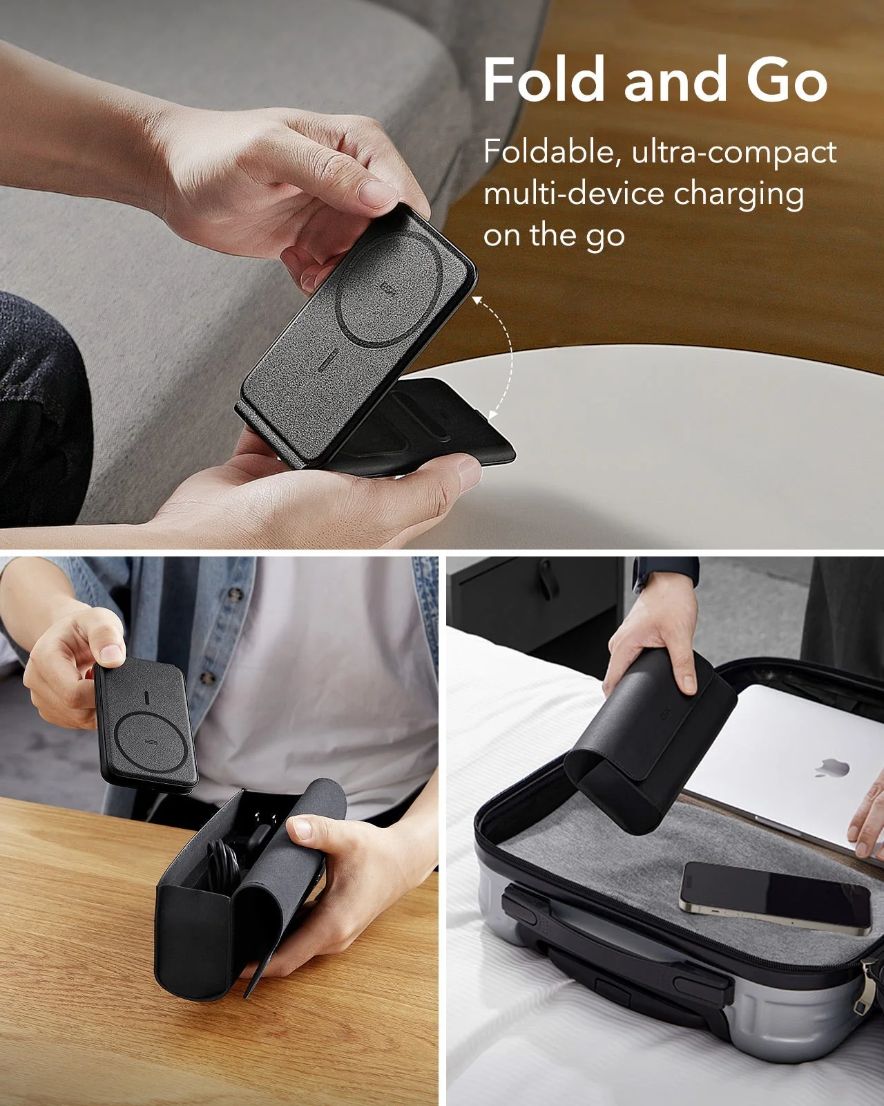 HaloLock™ 3-in-1 Travel Wireless Charging Set - Black - US Plug - Image 4