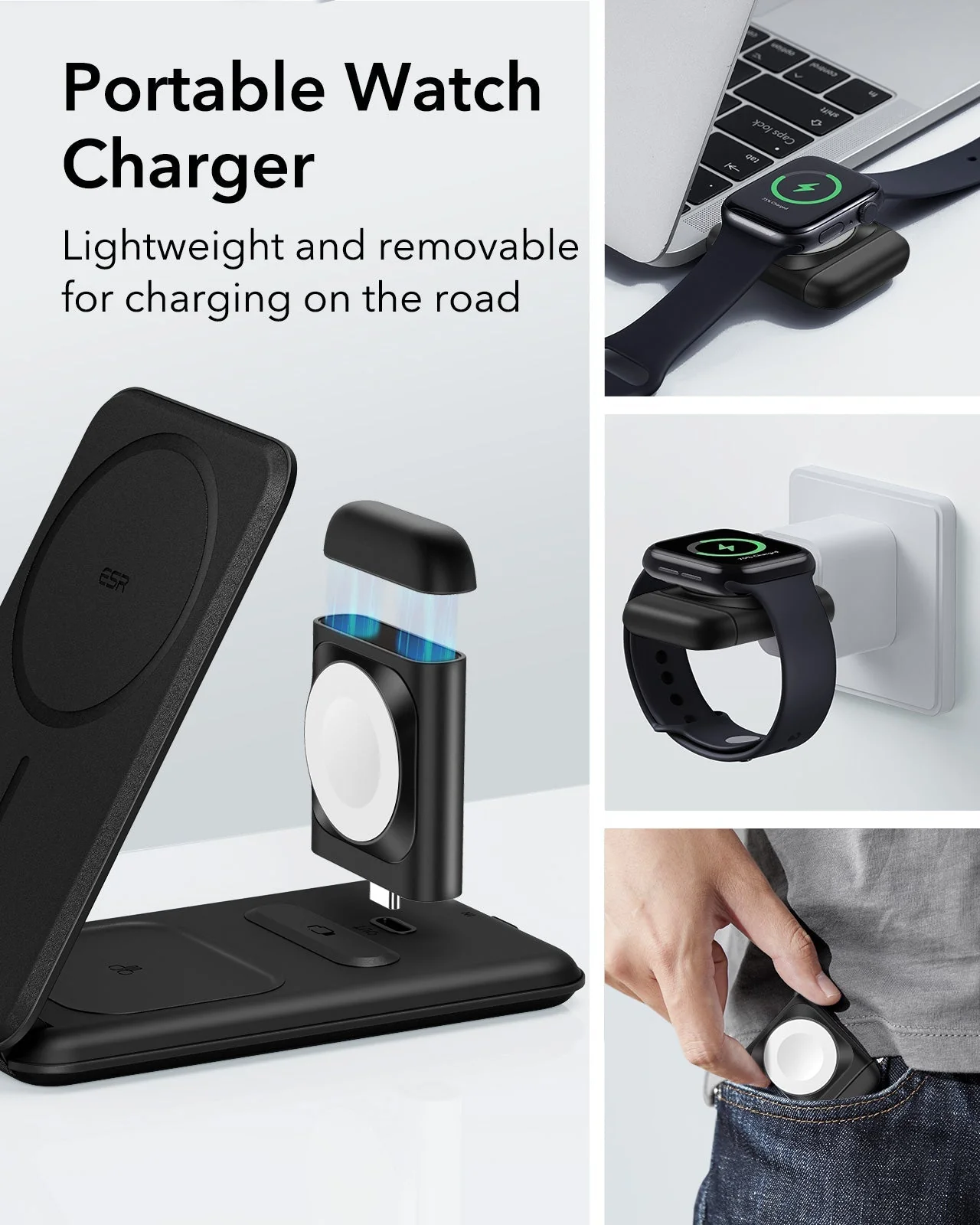 HaloLock™ 3-in-1 Travel Wireless Charging Set - Black - US Plug - Image 7