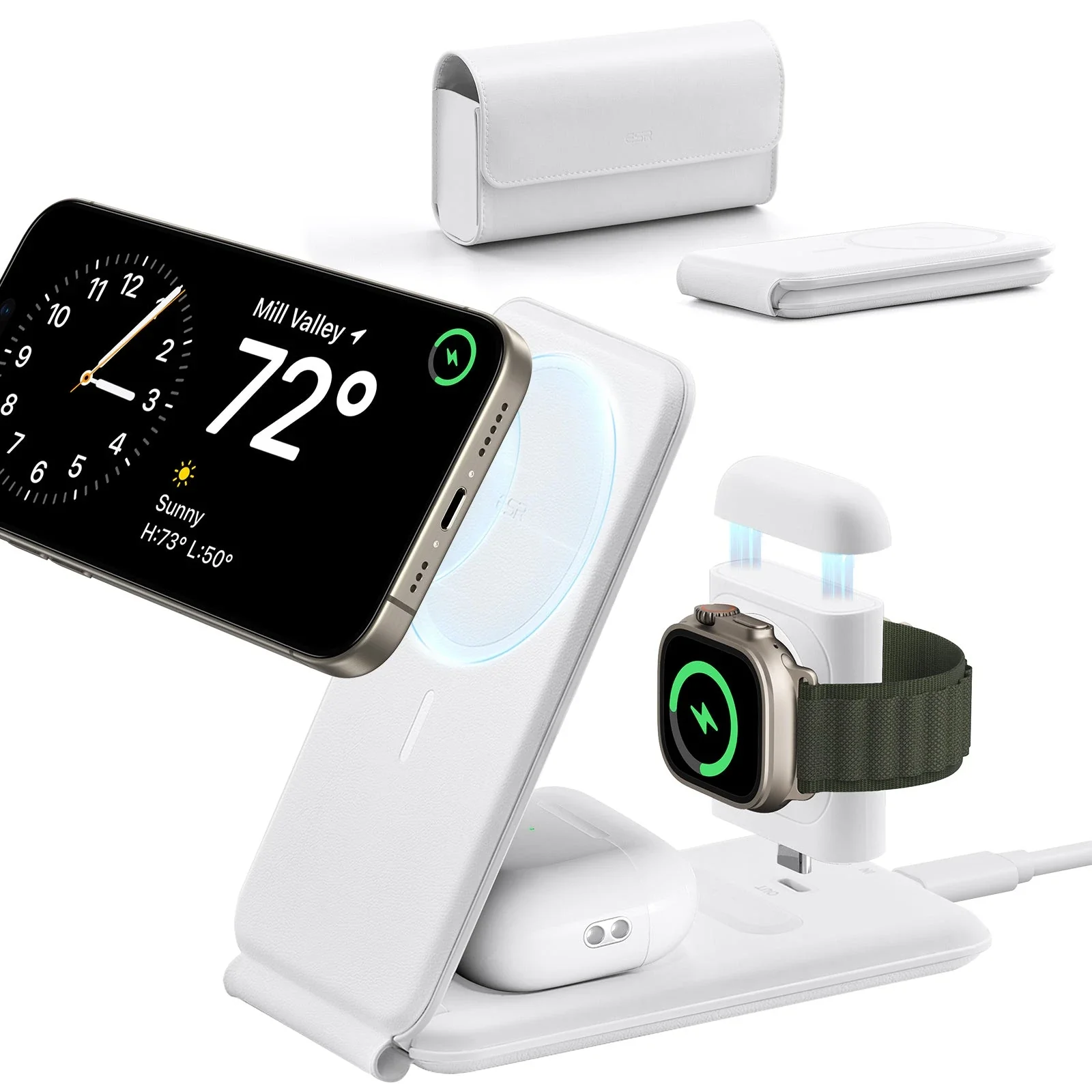 HaloLock™ 3-in-1 Travel Wireless Charging Set - White - EU Plug