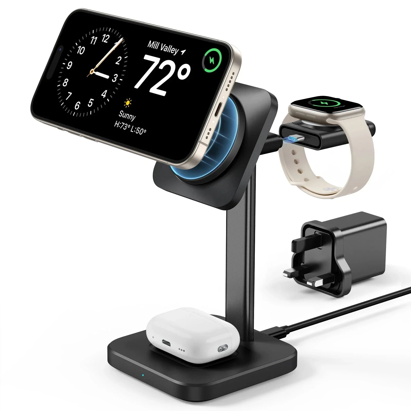 3-in-1 Watch Wireless Charging Set (HaloLock) - Black - US-Plug - Image 7