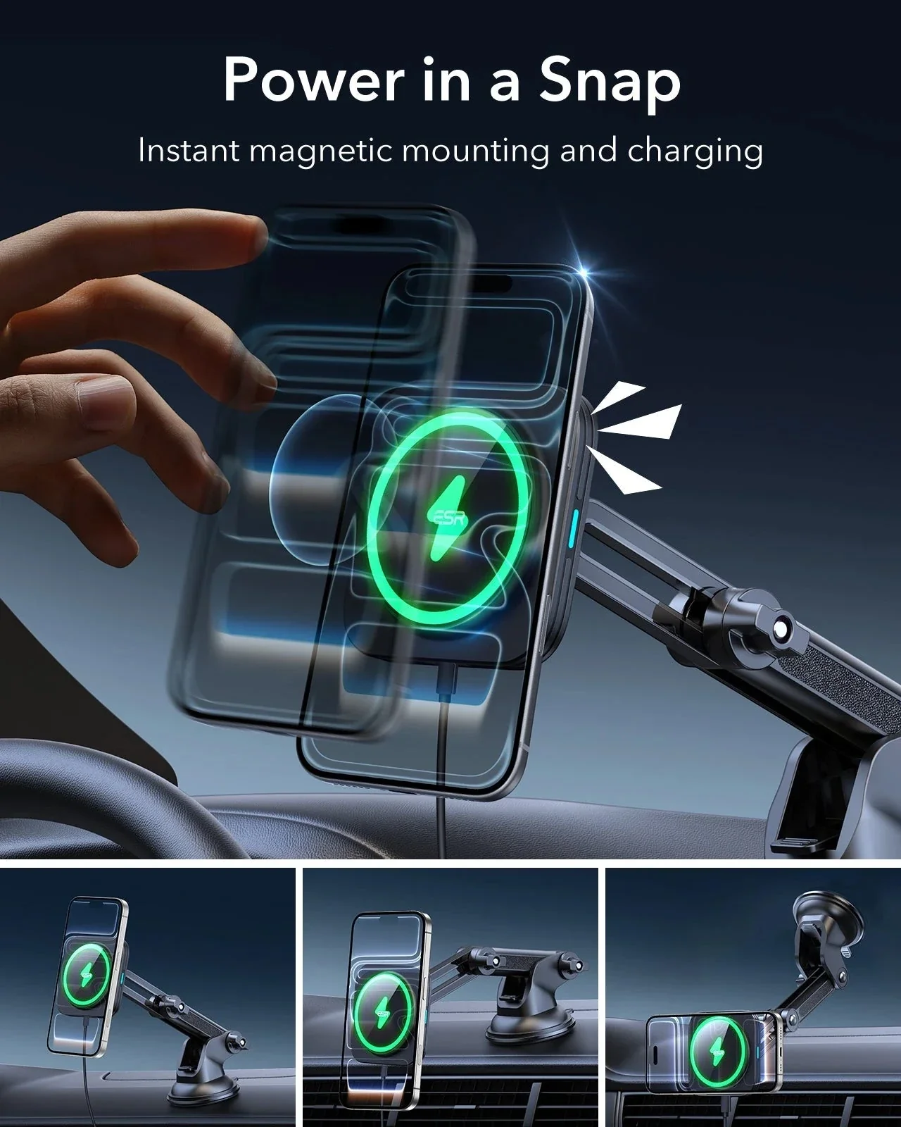 Dashboard Wireless Car Charger (HaloLock) - Black - Image 5