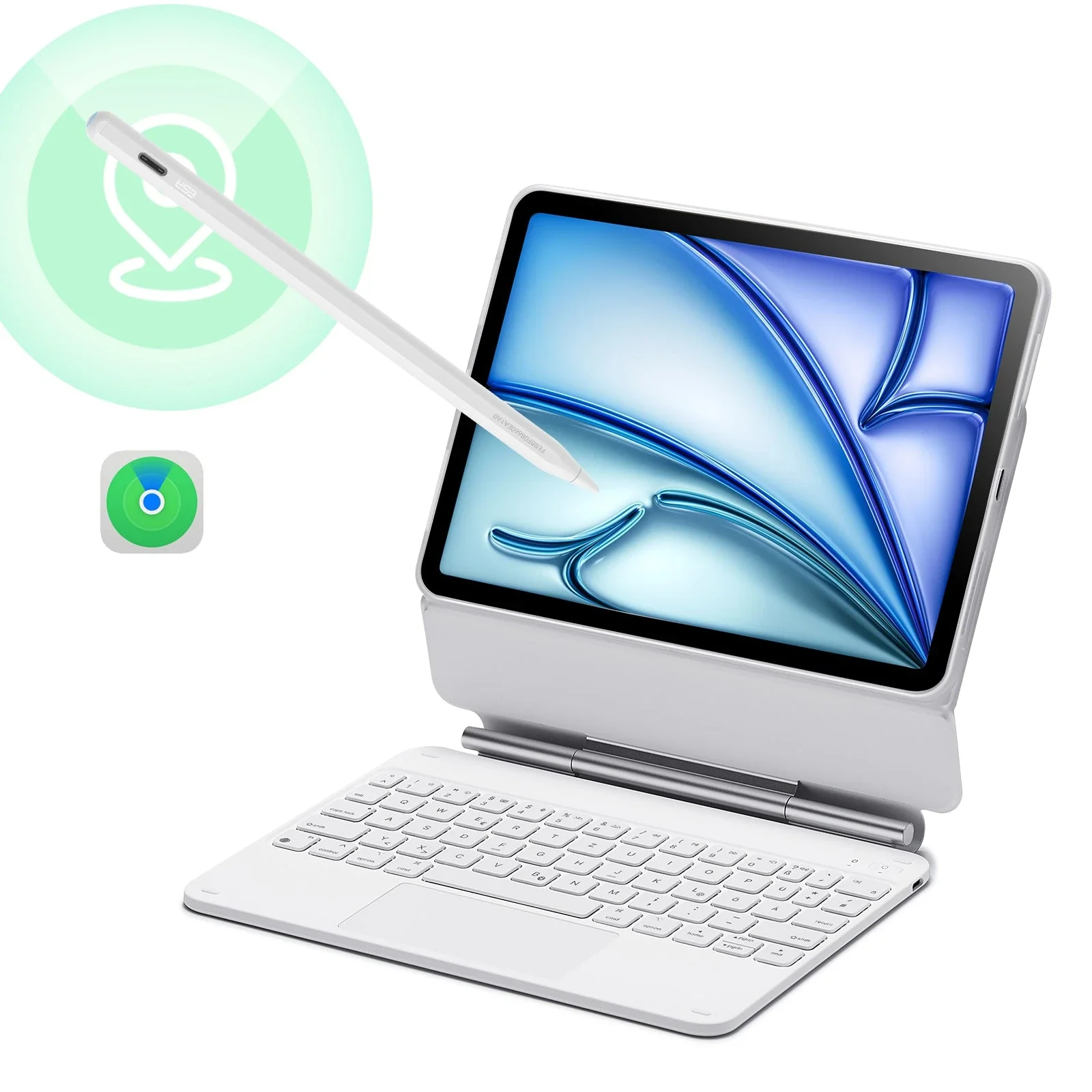 iPad Air 11ʺ (2024), Air 10.9ʺ (5th/4th Gen), and Pro 11ʺ (4th/3rd/2nd/1st Gen) Rebound Magnetic Keyboard Case 360 Pencil Bundle - US Layout-White