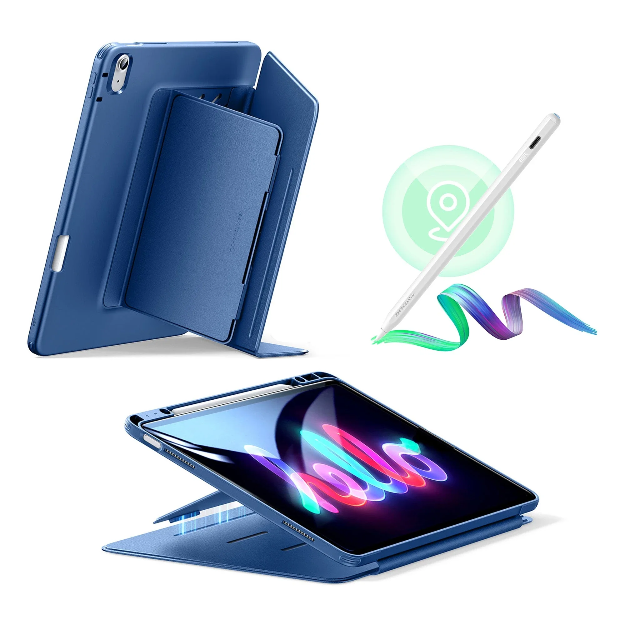 iPad Air 13" (M2) 2024 Bundle Flip Magnetic Case with Geo Digital Pencil- Navy Blue