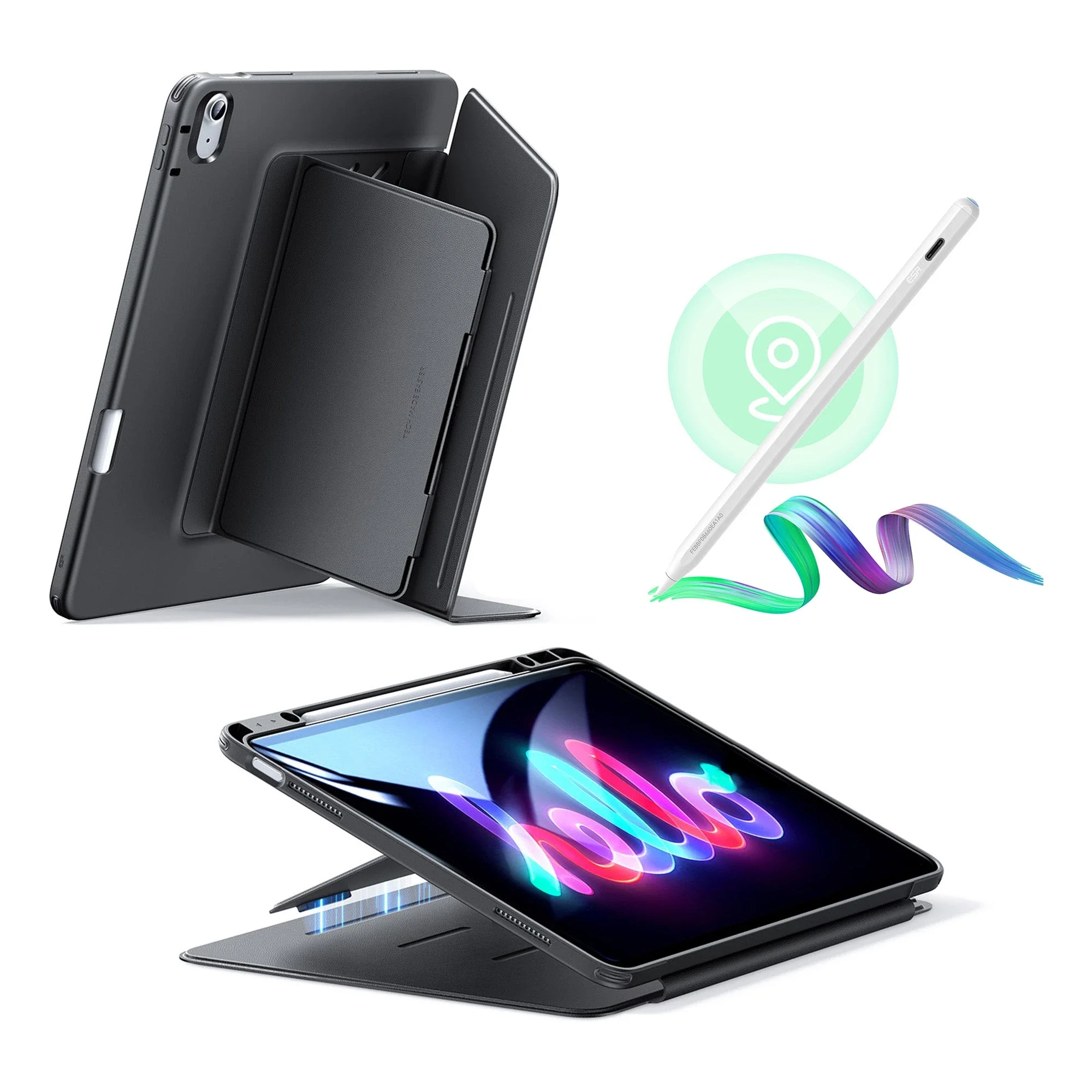 iPad Air 13" (M3) 2025 Bundle Flip Magnetic Case with Geo Digital Pencil - Black