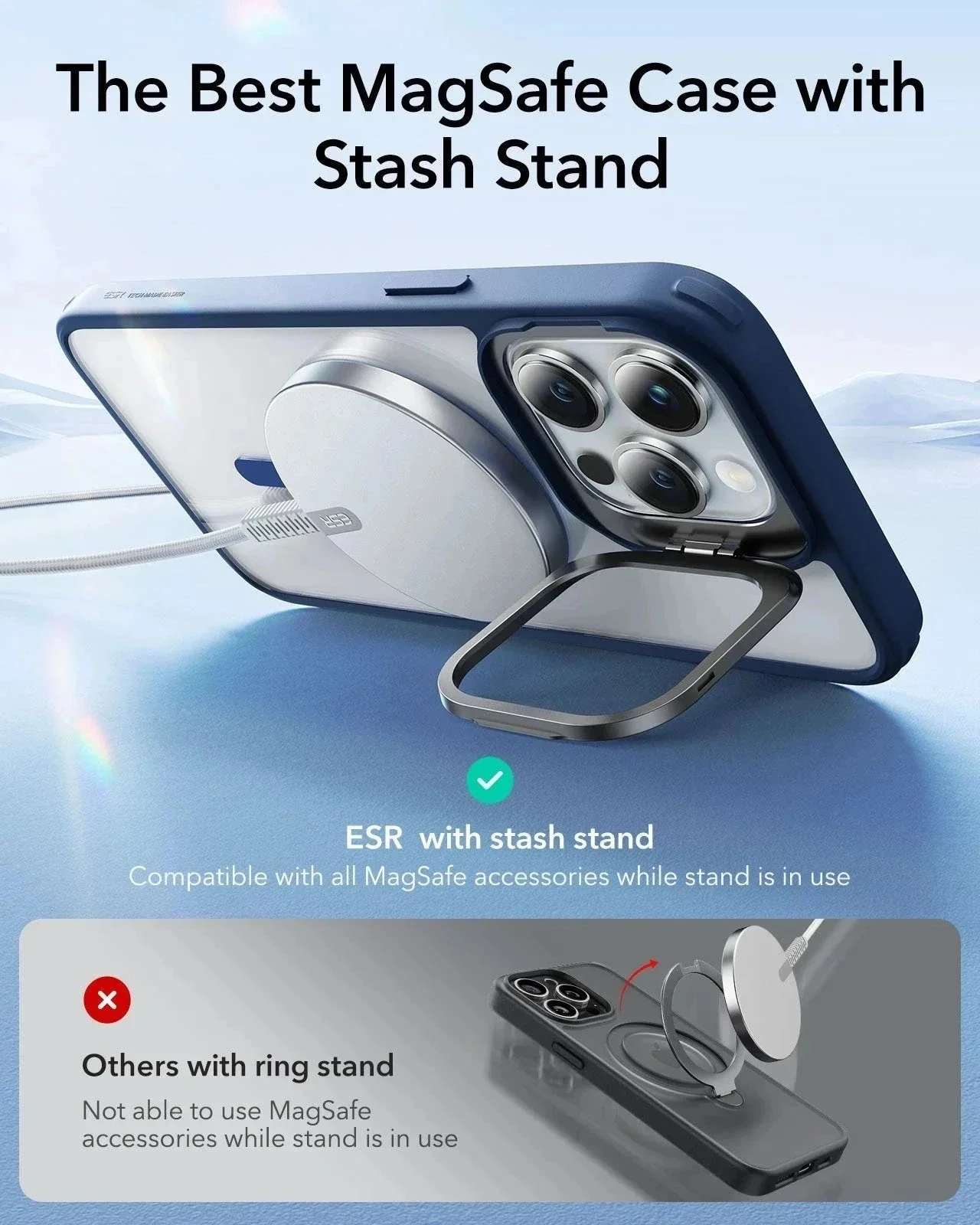 iPhone 14 Pro Max Classic Hybrid Case with Stash Stand (HaloLock) - Clear - Image 3