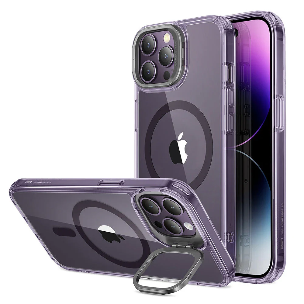 iPhone 14 Pro Max Classic Hybrid Case with Stash Stand (HaloLock) - Clear Purple