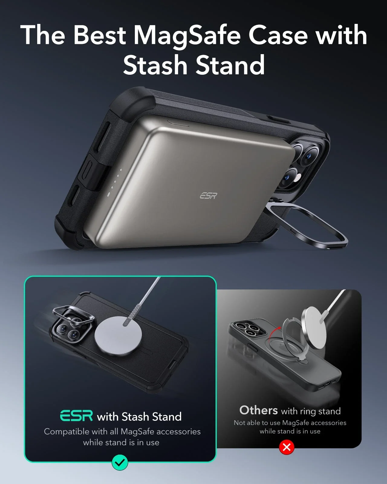 iPhone 14 Pro Max Cyber Tough Magnetic Case (Stash Stand) - Black - Image 4