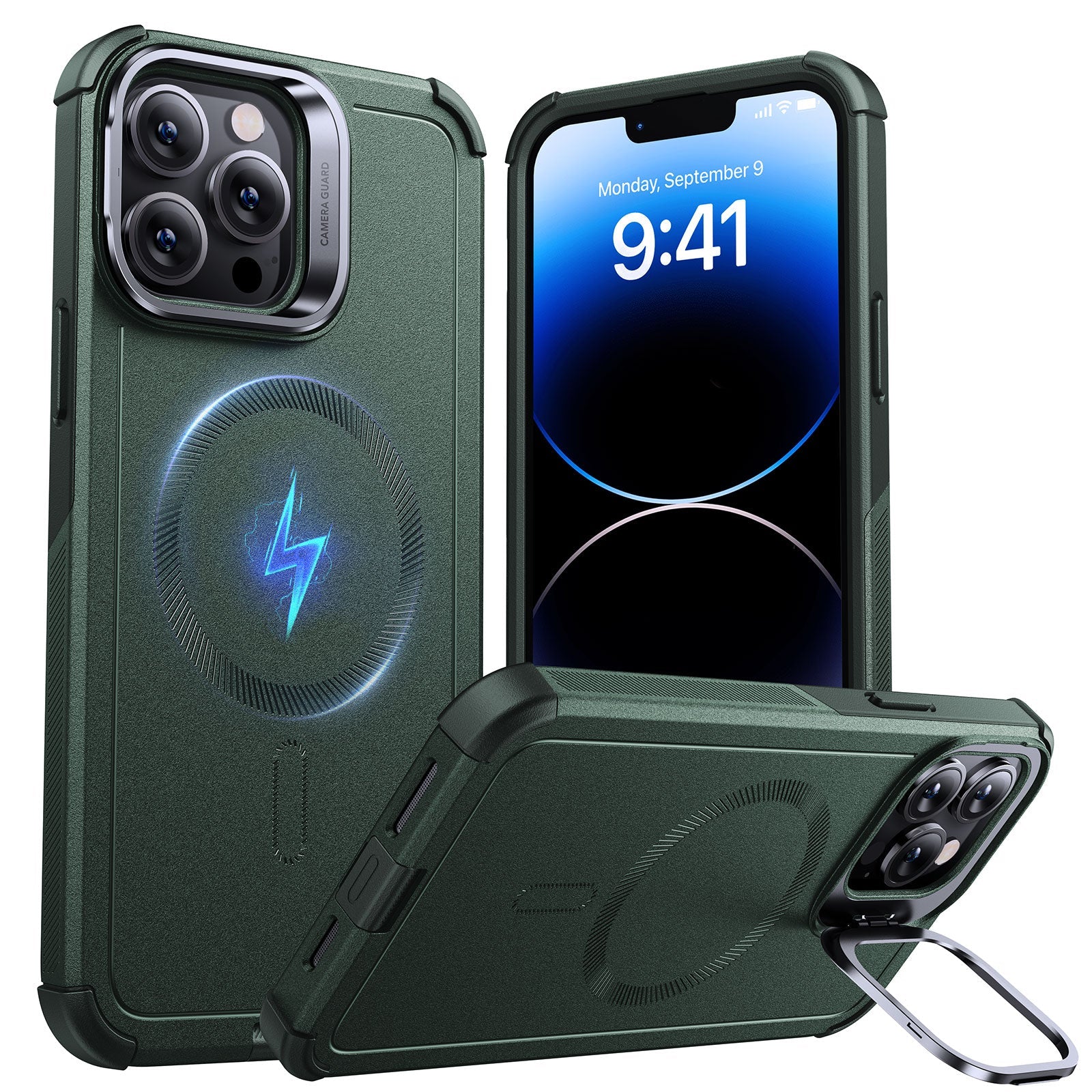 iPhone 14 Pro Max Cyber Tough Magnetic Case (Stash Stand) - Green