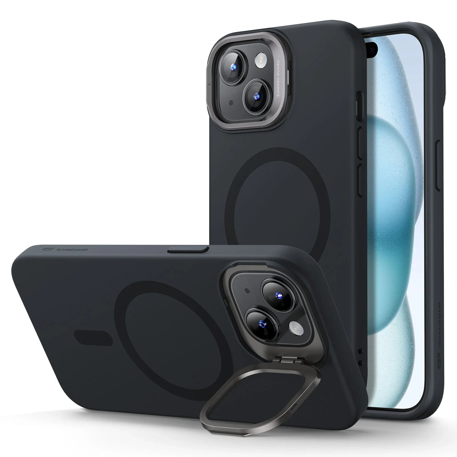 iPhone 15 Plus Cloud Soft Case with Stash Stand (HaloLock) - Black