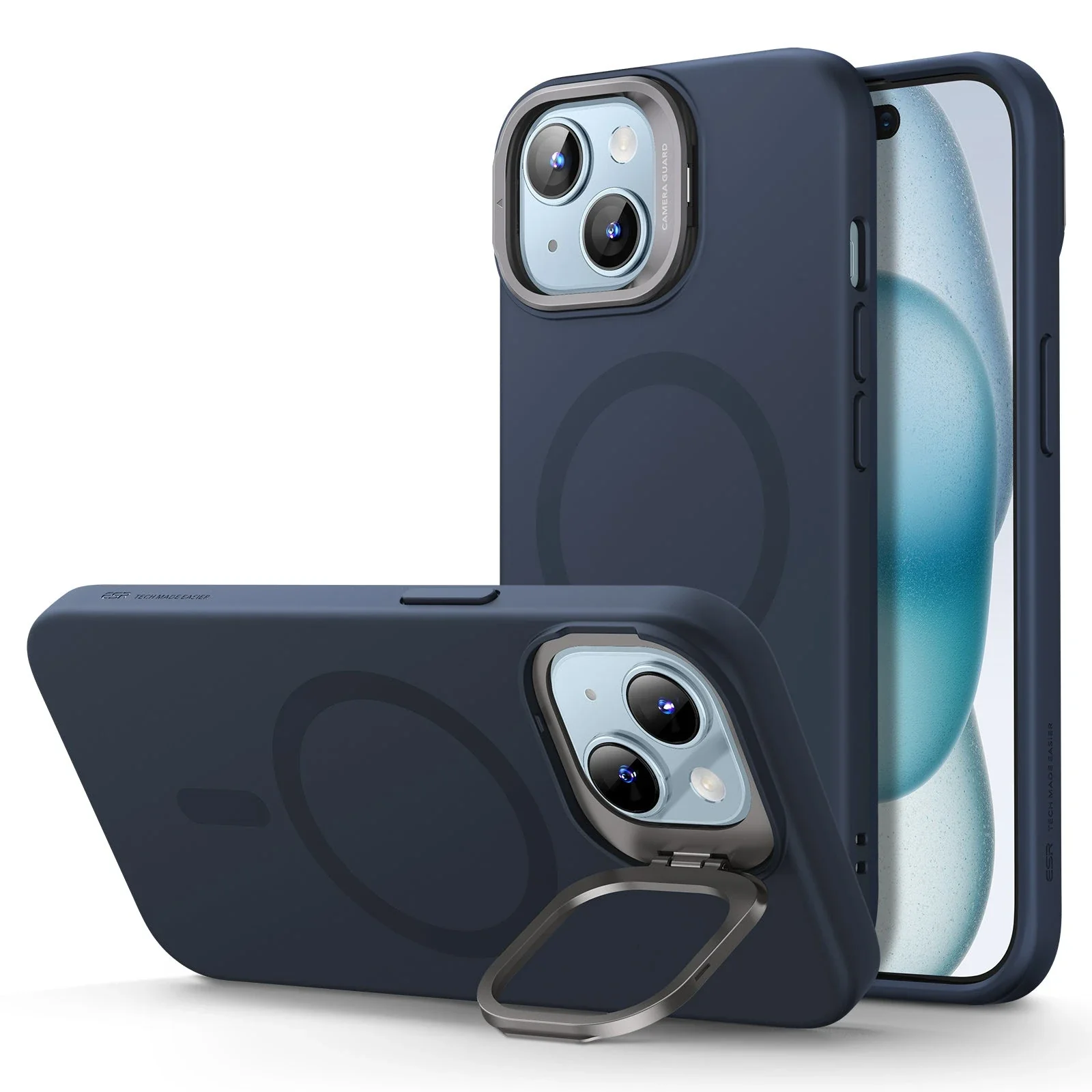 iPhone 15 Plus Cloud Soft Case with Stash Stand (HaloLock) - Dark Blue