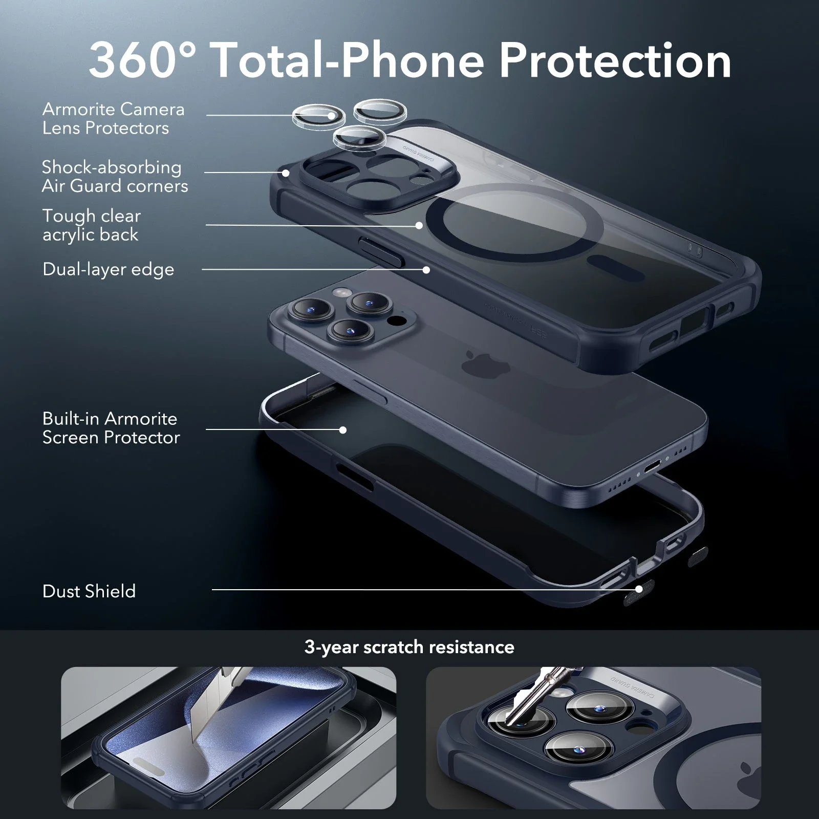 iPhone 15 Pro Armor Tough Case (HaloLock) - Clear Dark Blue - Image 2