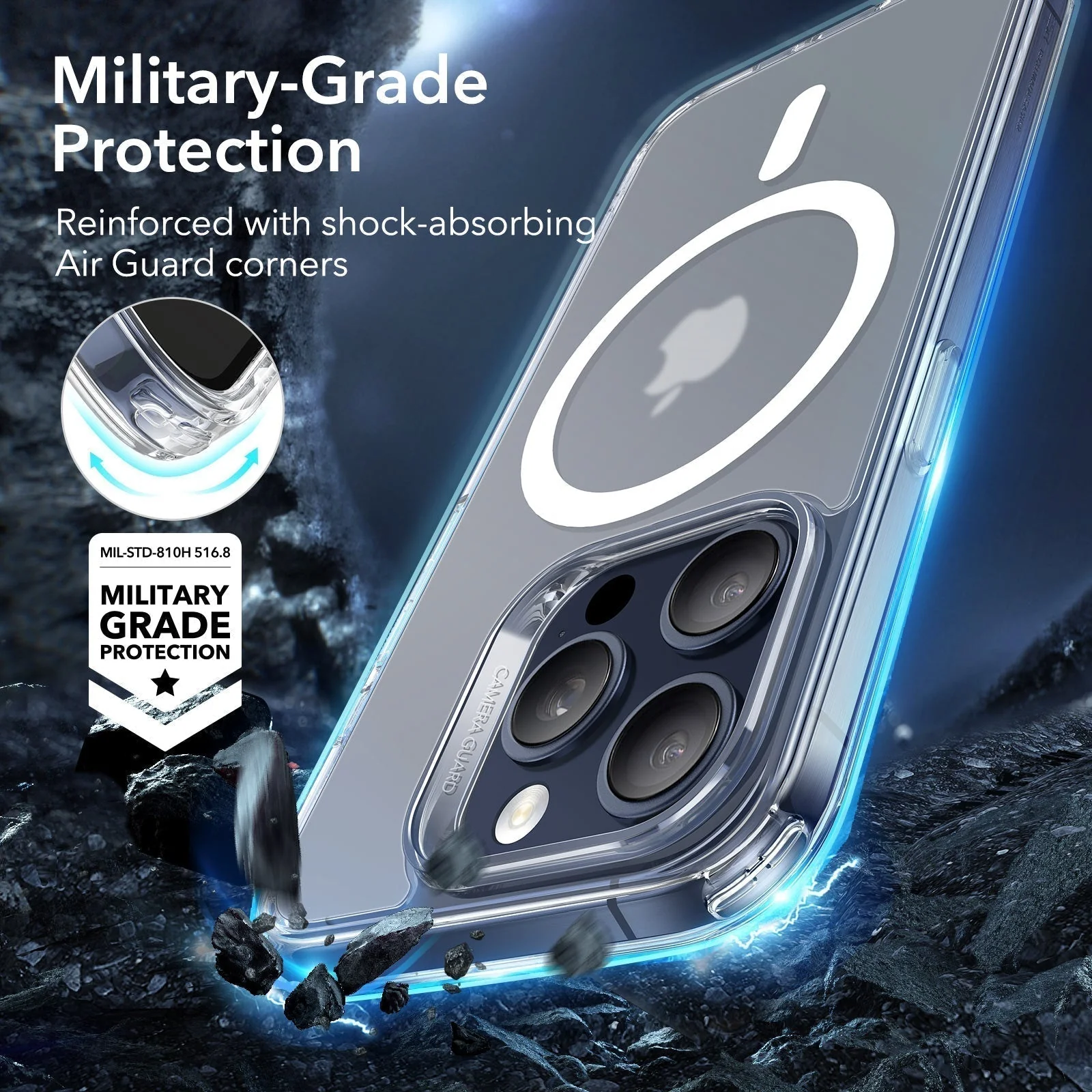 iPhone 15 Pro Classic Hybrid Case (HaloLock) - Clear Grey - Image 8