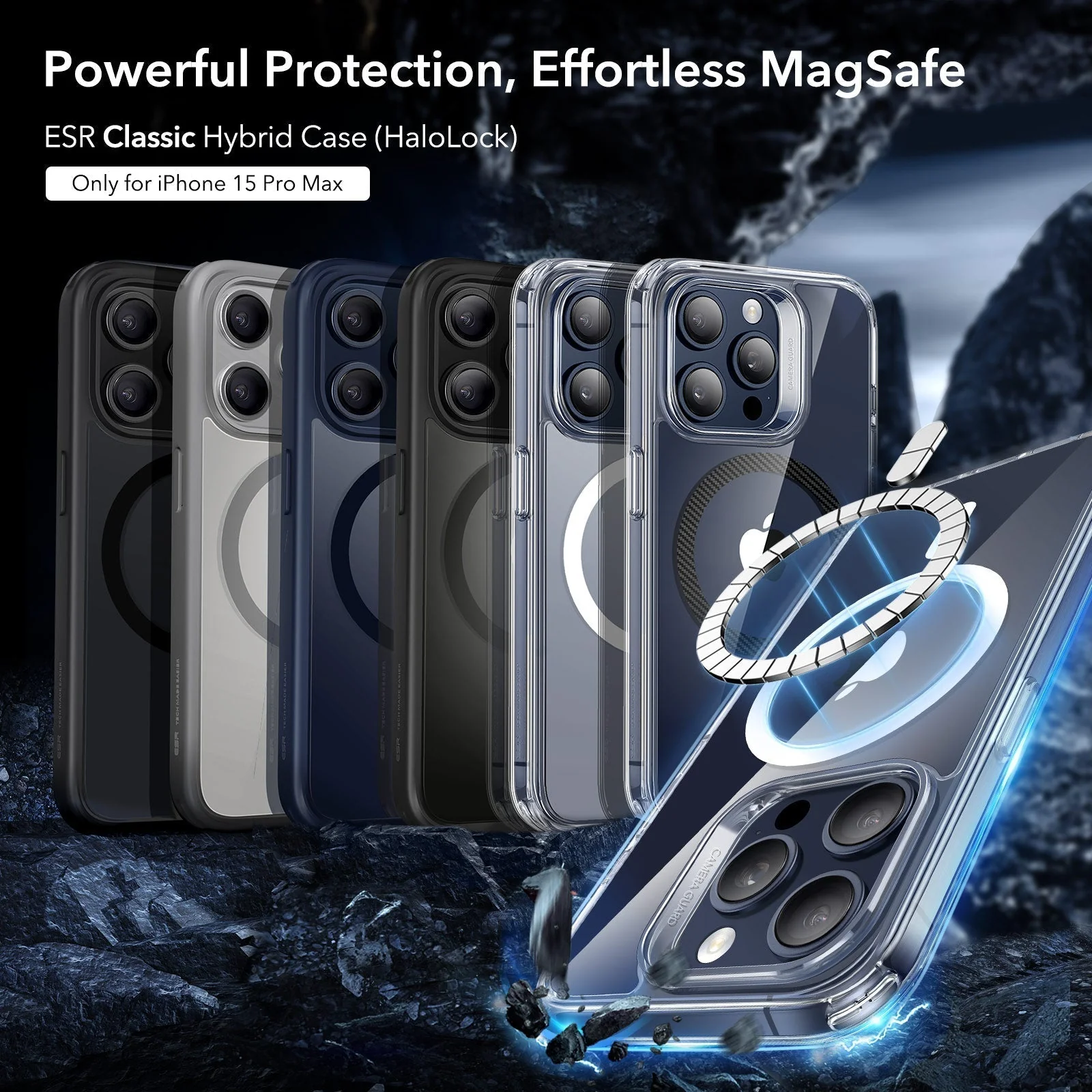 iPhone 15 Pro Max Classic Hybrid Case (HaloLock) - Clear Grey - Image 2