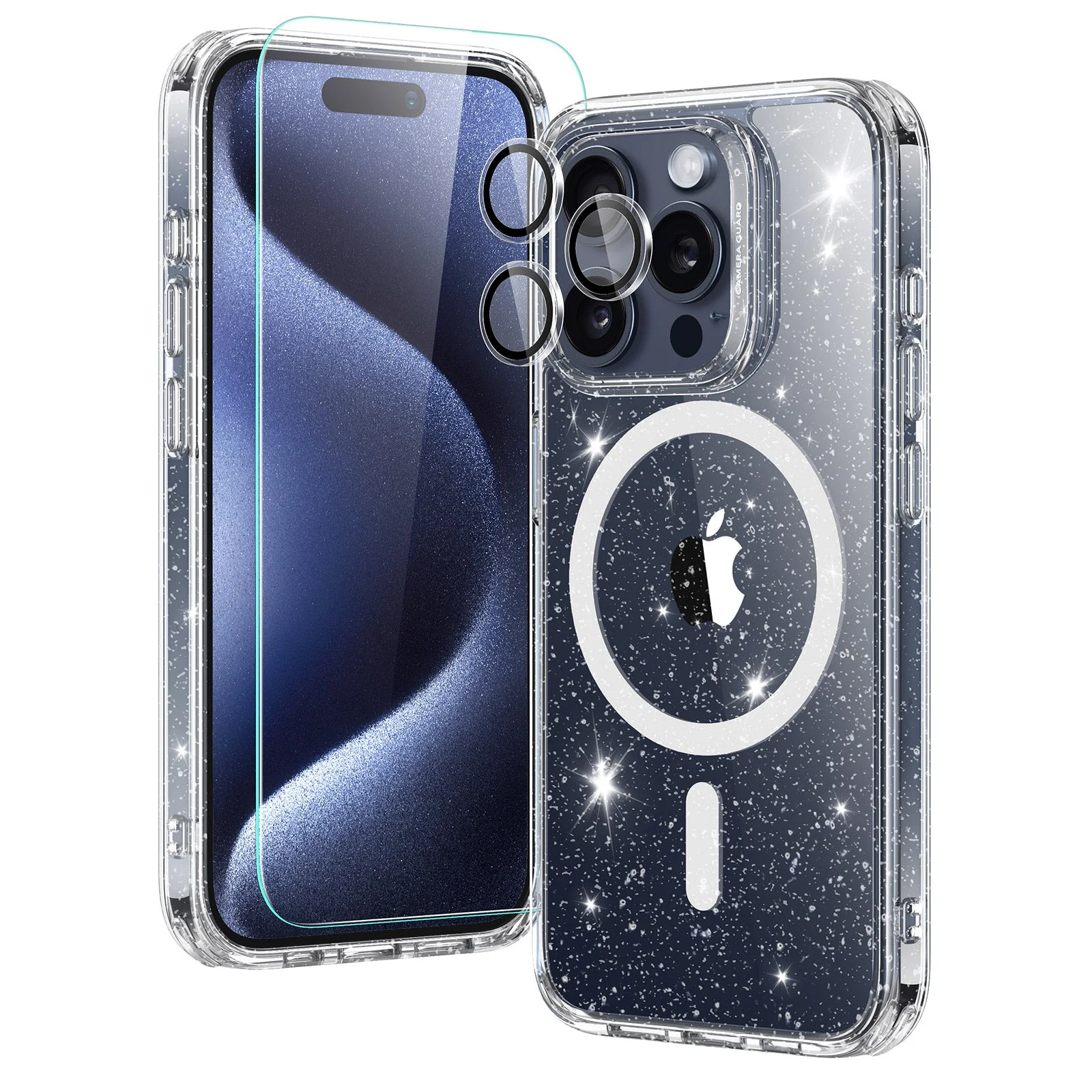 iPhone 15 pro max Classic Hybrid Case Set (HaloLock) - Clear Shimmer